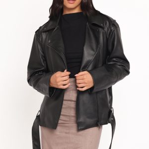 Parsons Oversized Faux Leather Moto Jacket - Black
