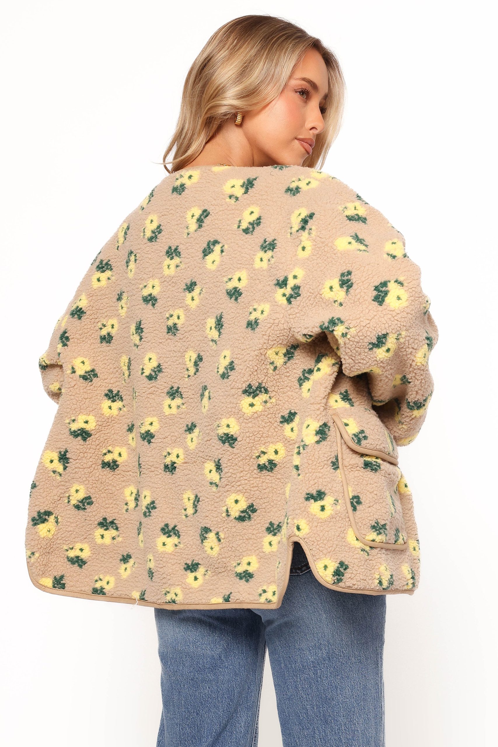 Roux Flower Print Shearling Jacket - Taupe - Image 7