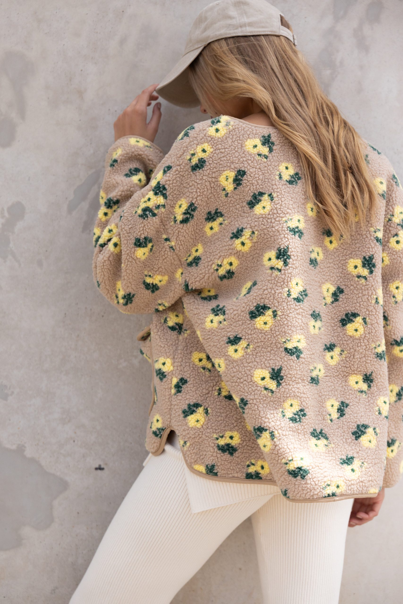 Roux Flower Print Shearling Jacket - Taupe - Image 2