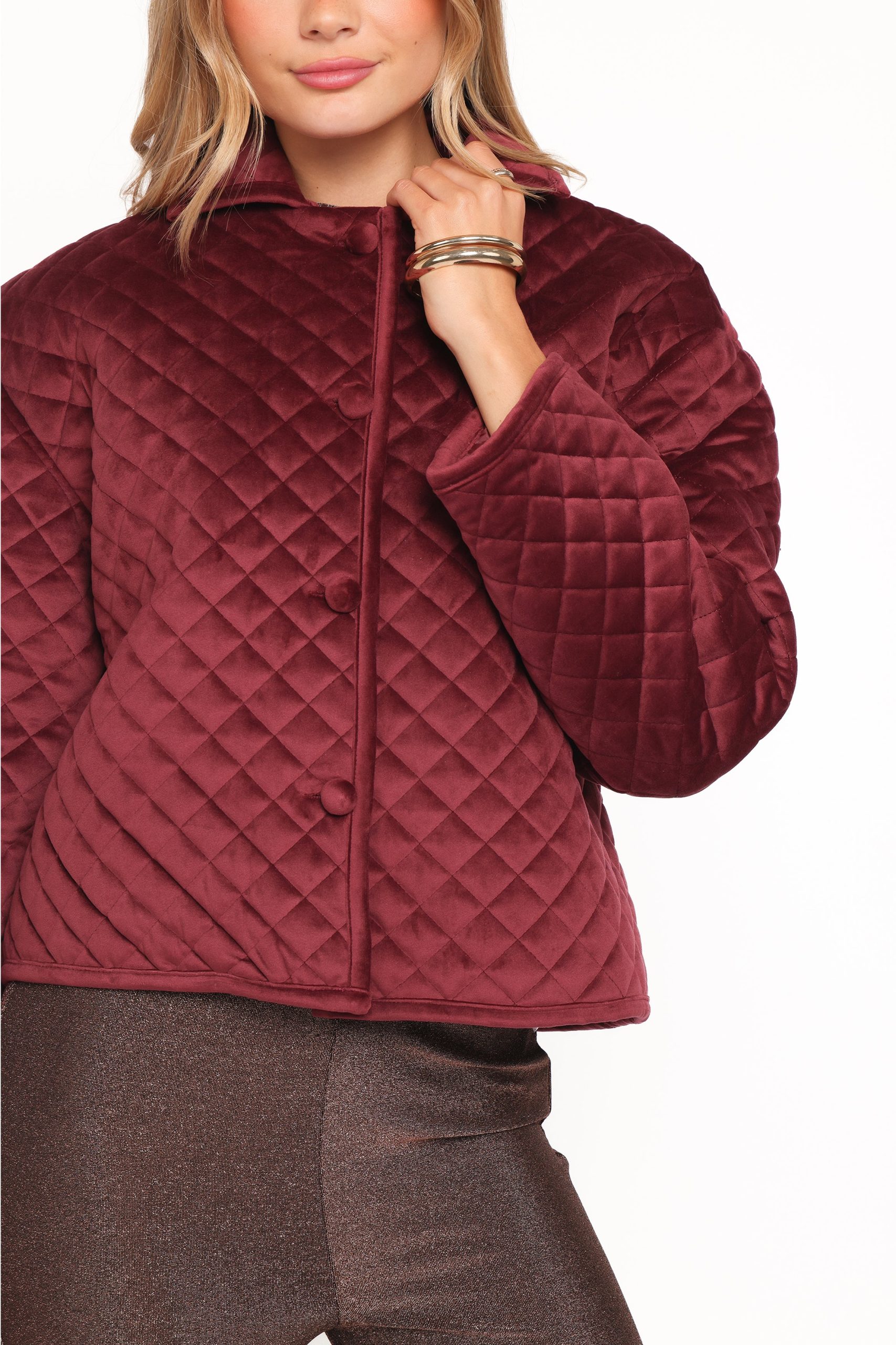 Roxanna Quilted Velvet Jacket - Wine - Image 2