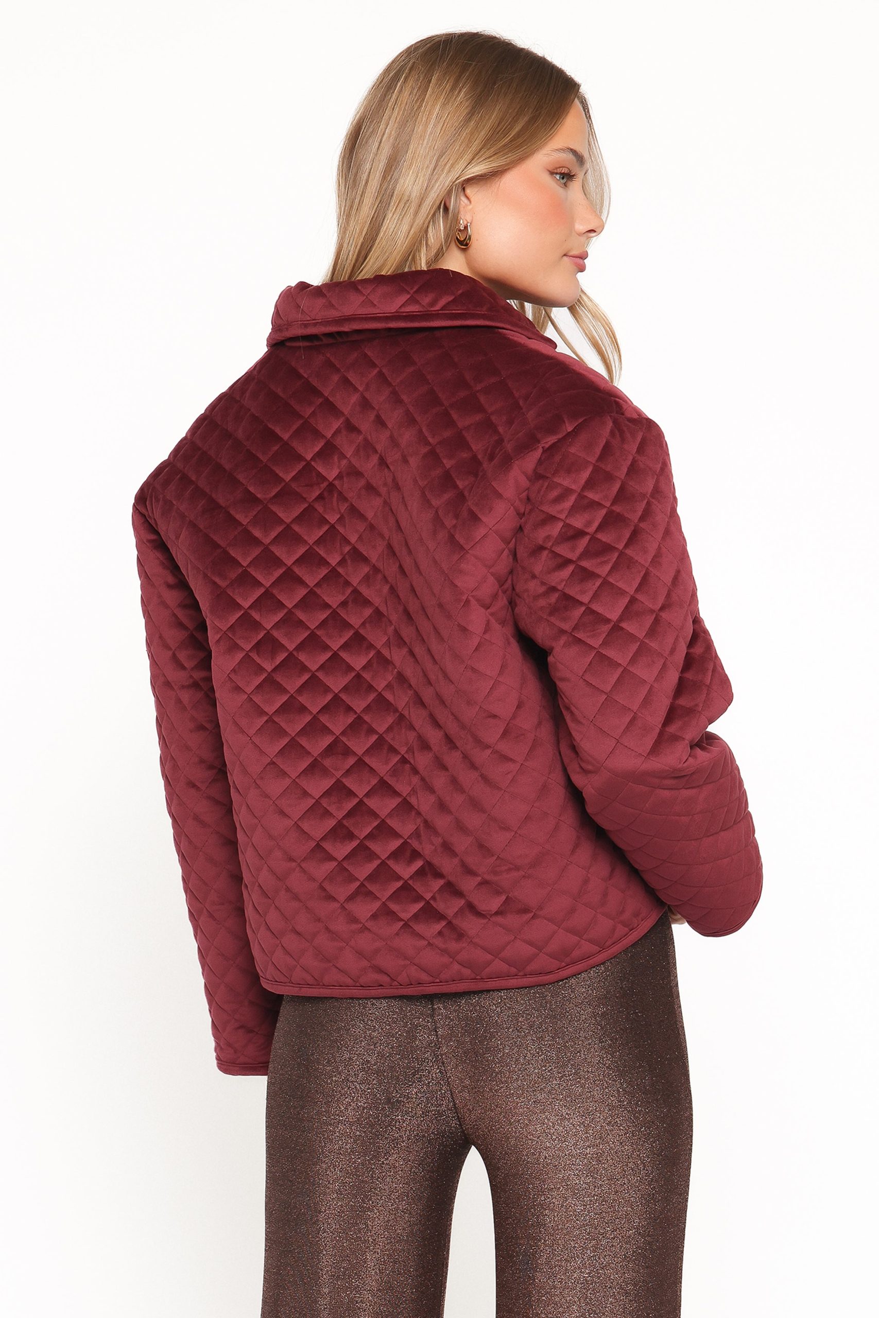 Roxanna Quilted Velvet Jacket - Wine - Image 4