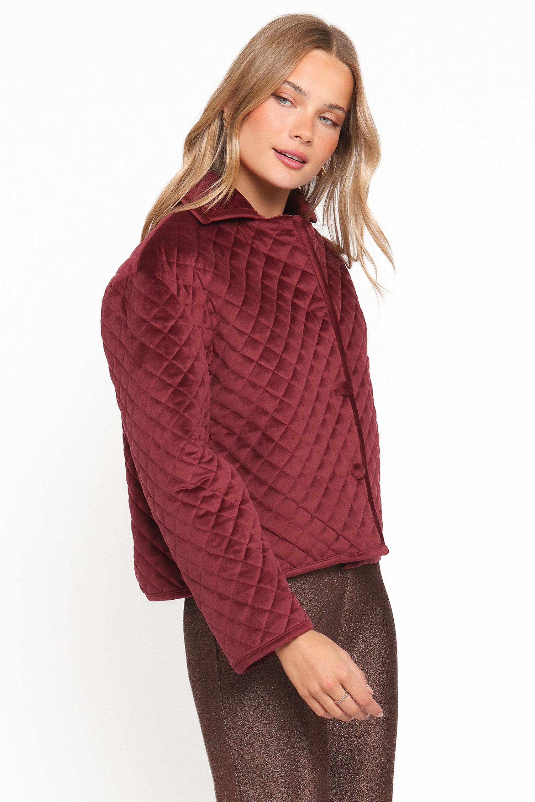 Roxanna Quilted Velvet Jacket - Wine - Image 3
