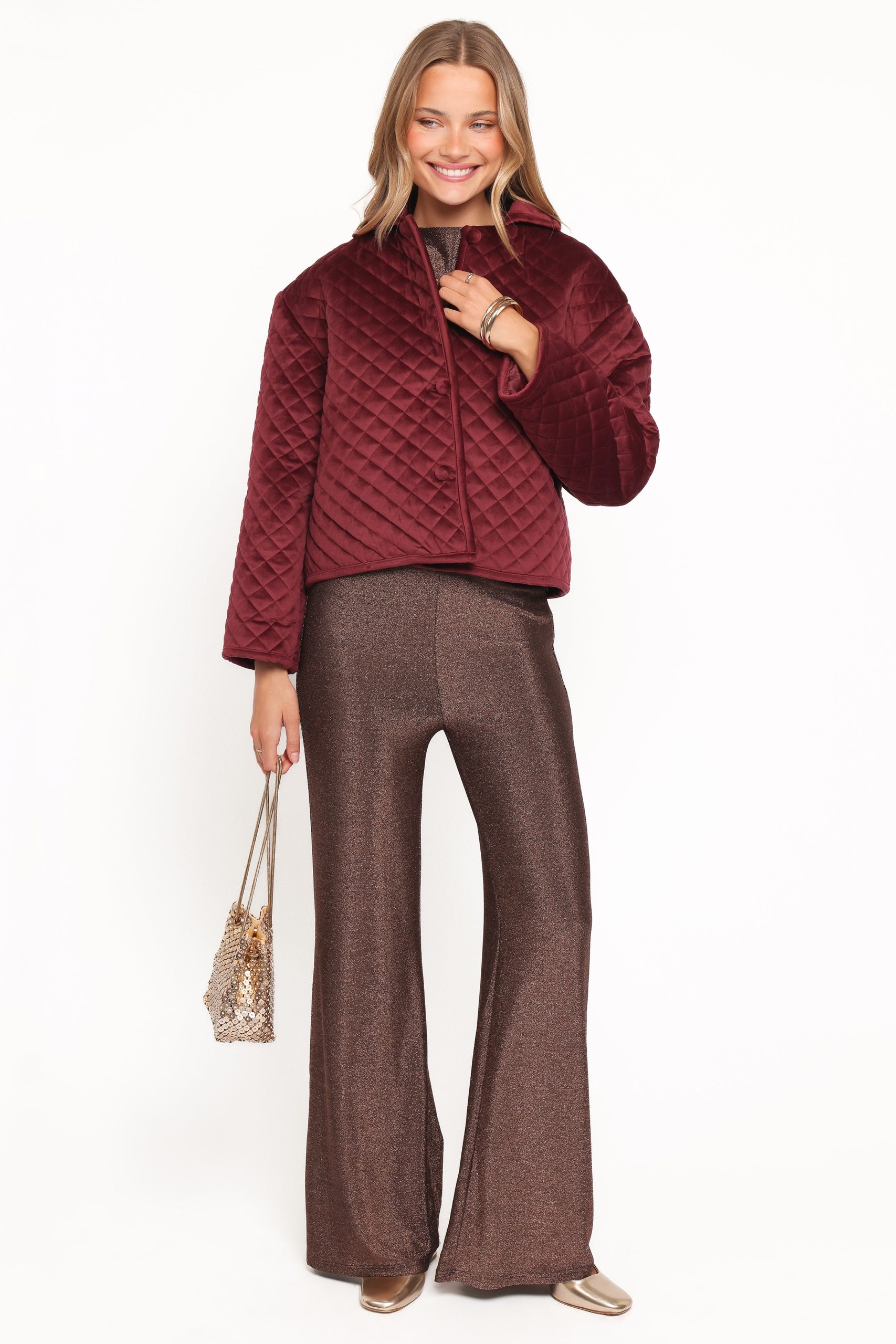 Roxanna Quilted Velvet Jacket - Wine - Image 5