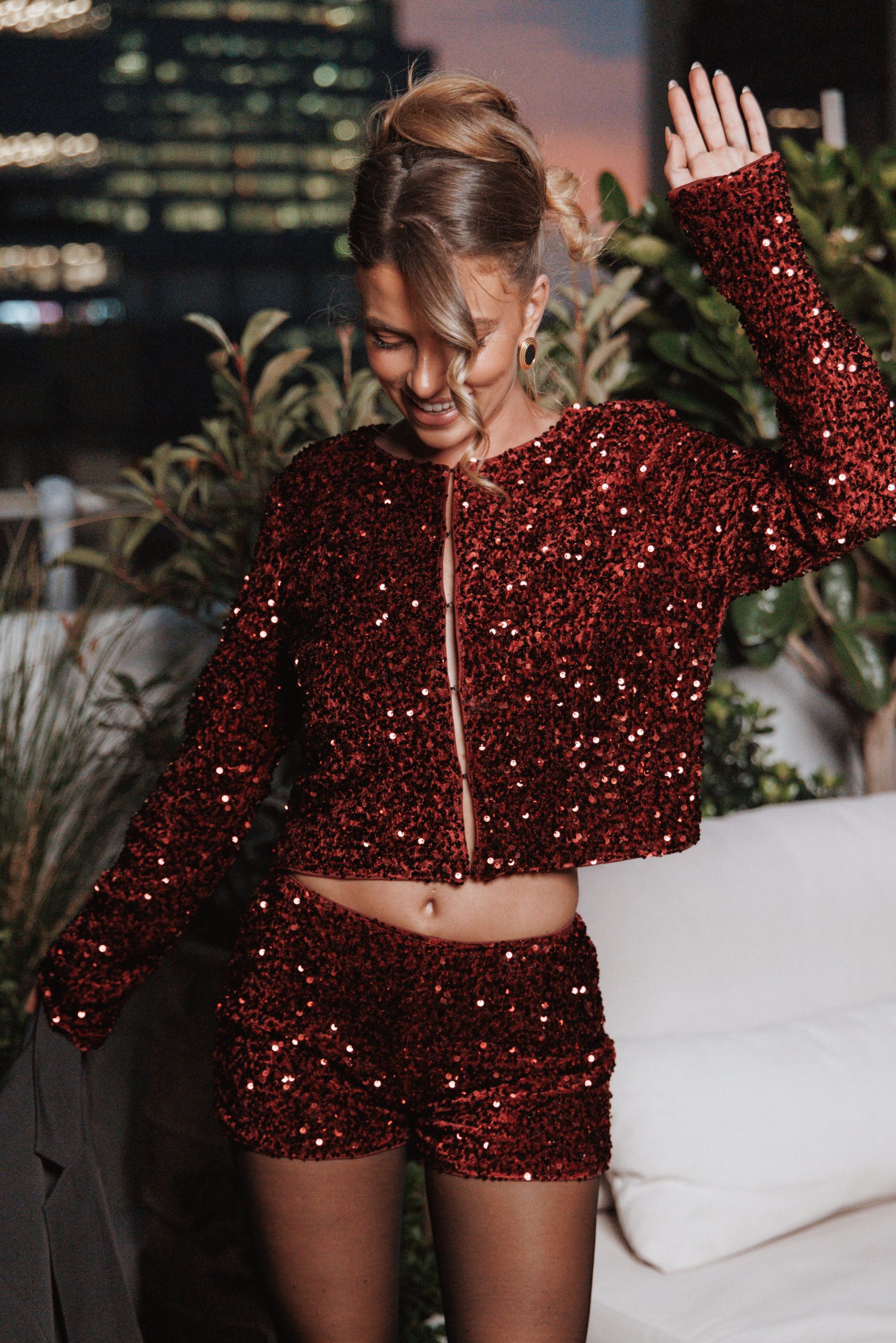 Scarlette Cropped Jacket - Burgundy Sequin - Image 8