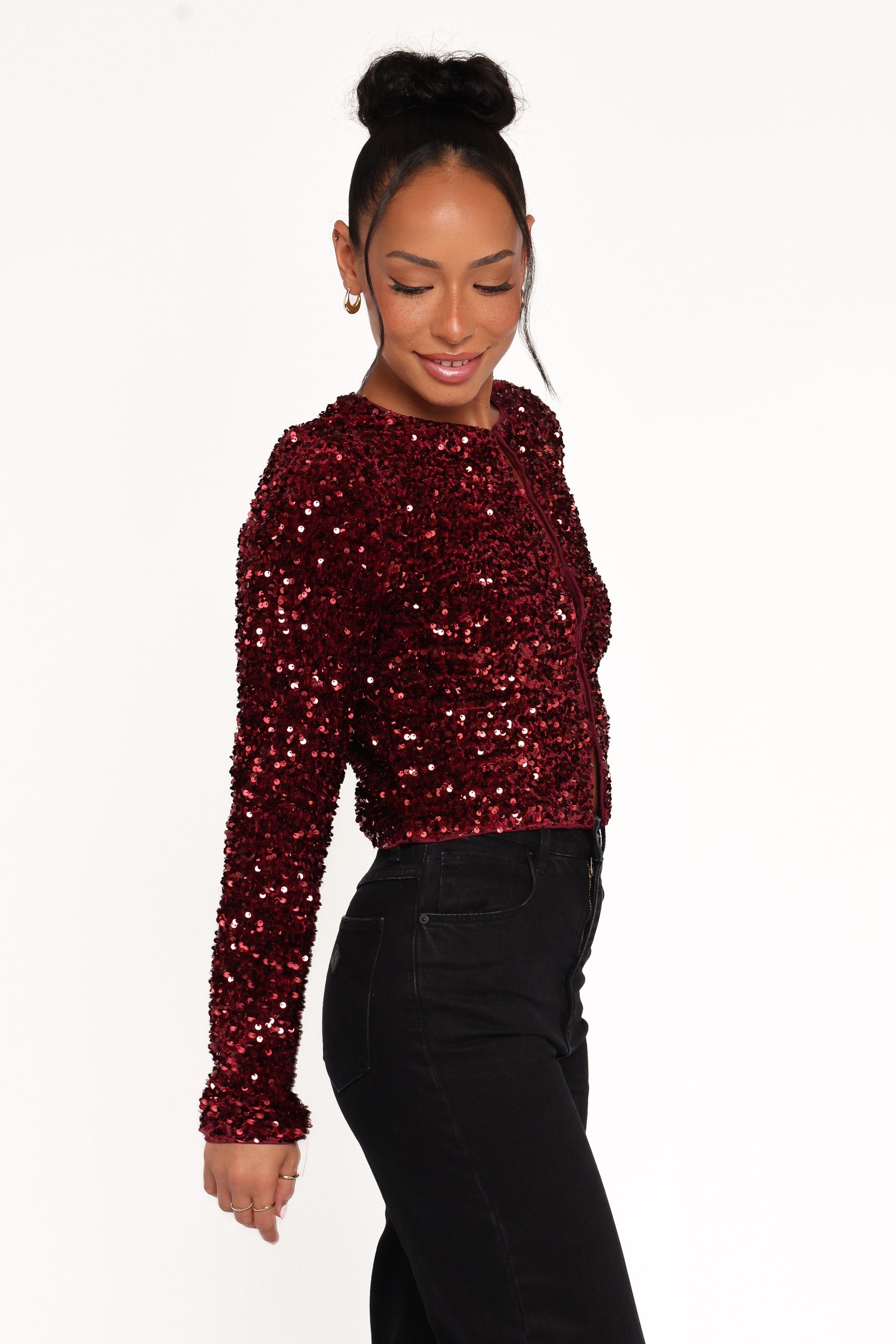Scarlette Cropped Jacket - Burgundy Sequin - Image 4