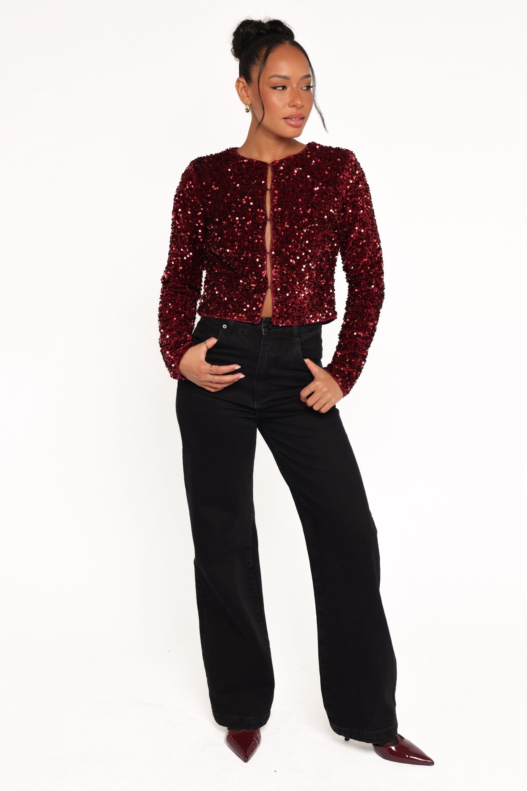 Scarlette Cropped Jacket - Burgundy Sequin - Image 6