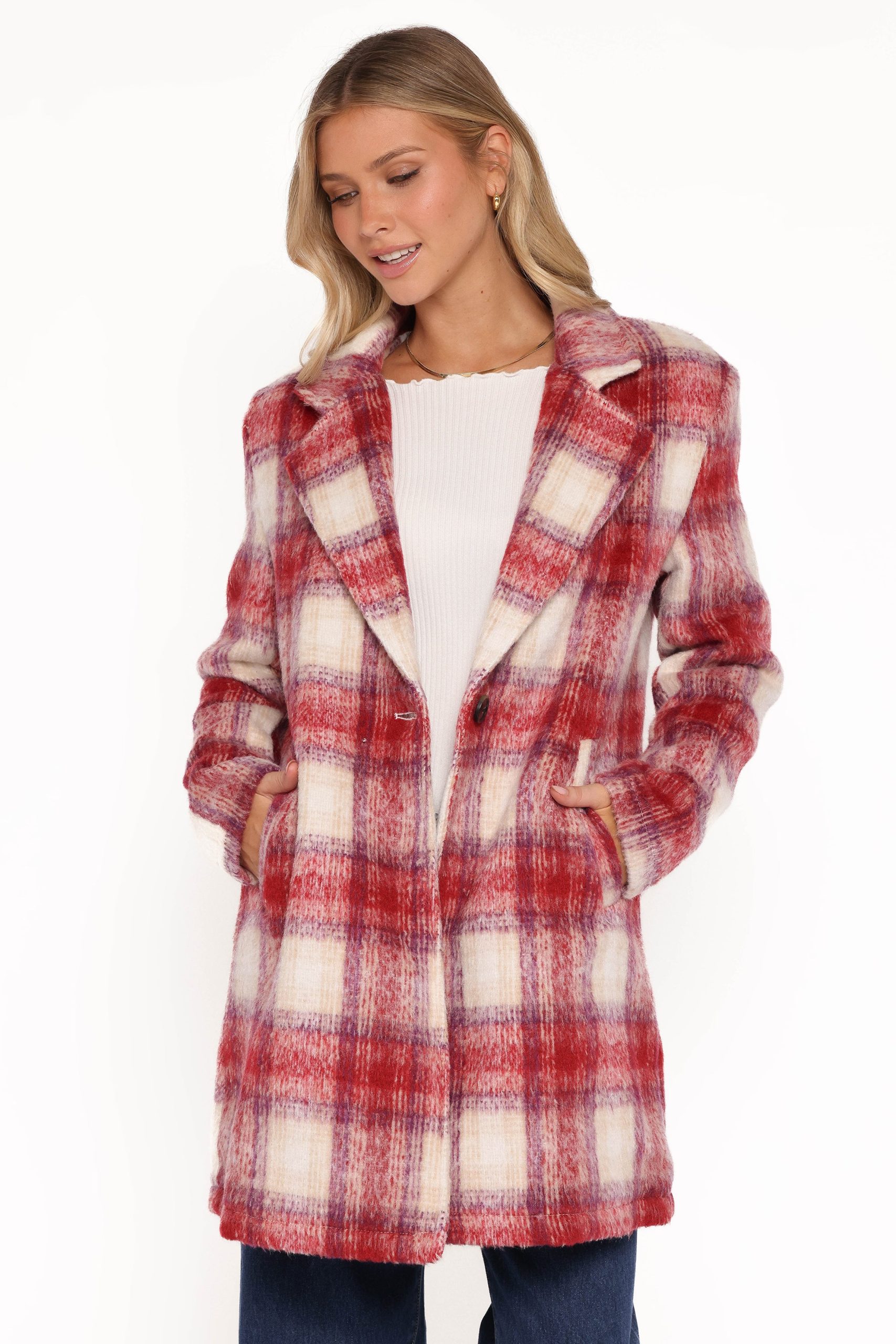 Travistine Long Plaid Coat - Pink - Image 2