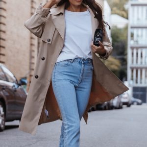 Trina Button Front Trench Coat - Beige