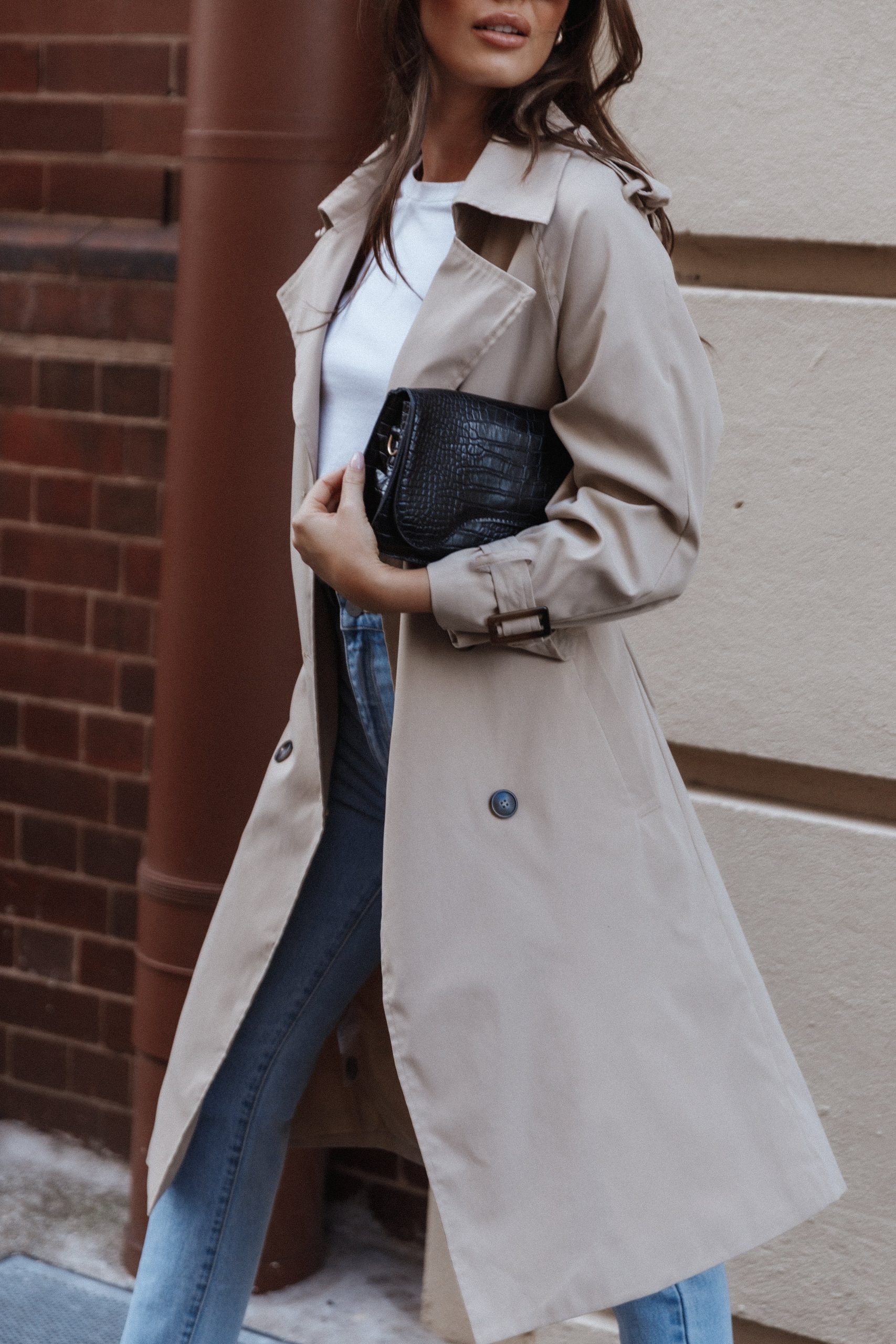 Trina Button Front Trench Coat - Beige - Image 3
