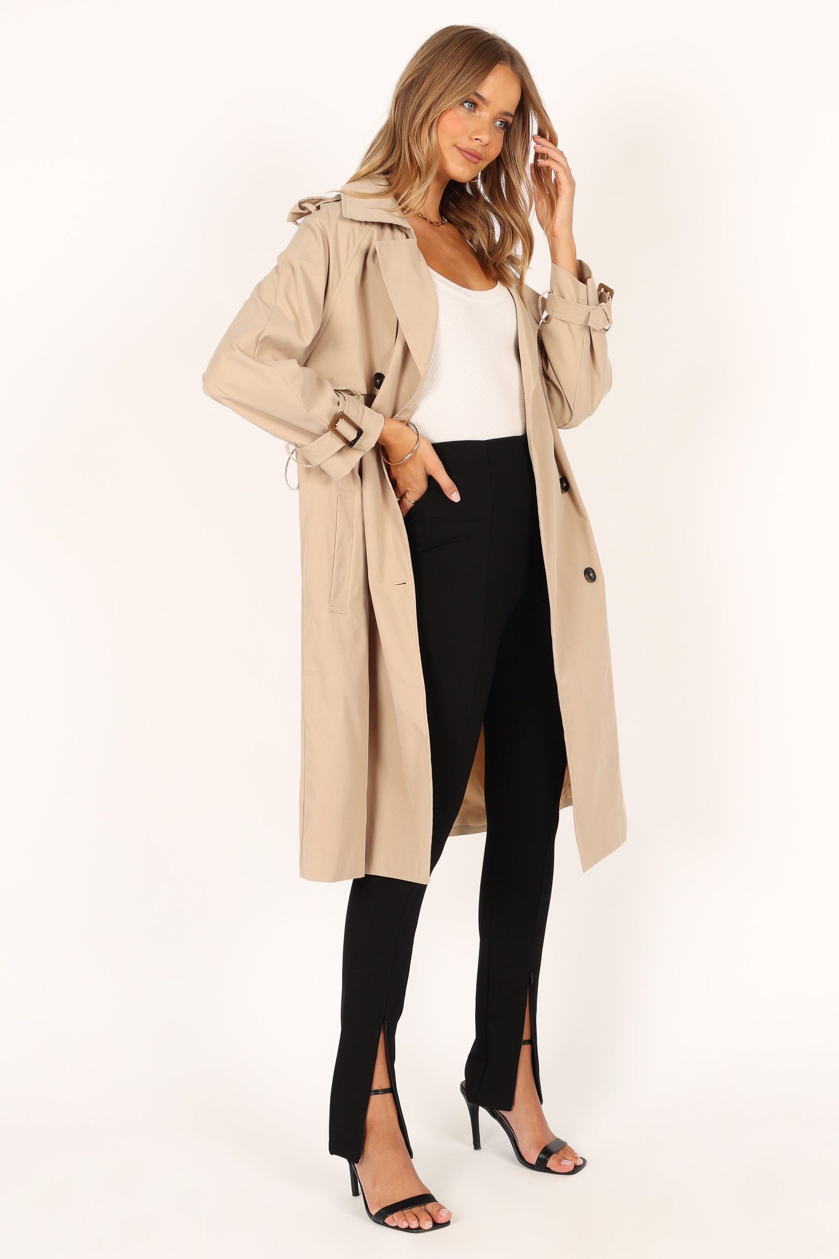 Trina Button Front Trench Coat - Beige - Image 7