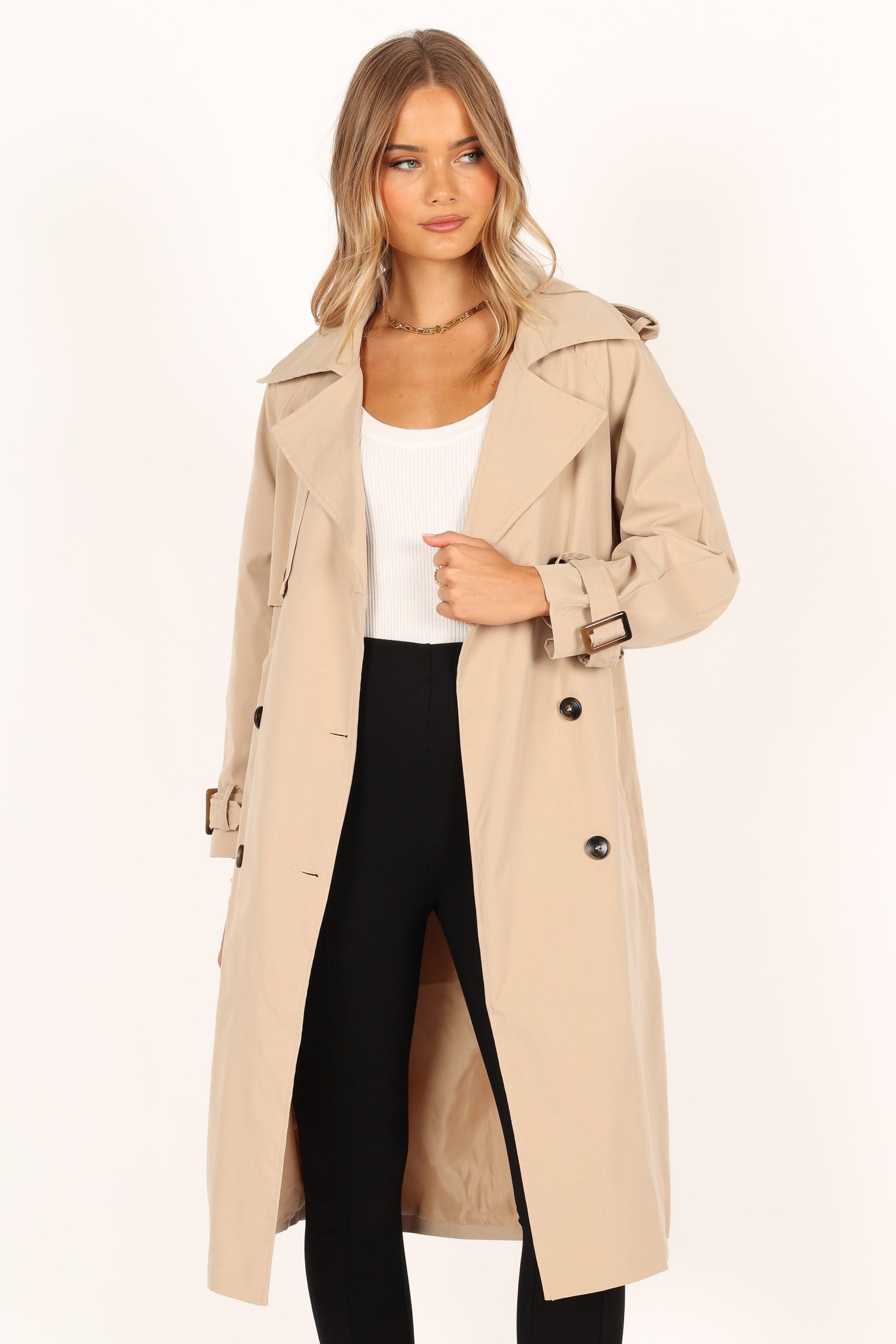 Trina Button Front Trench Coat - Beige - Image 8