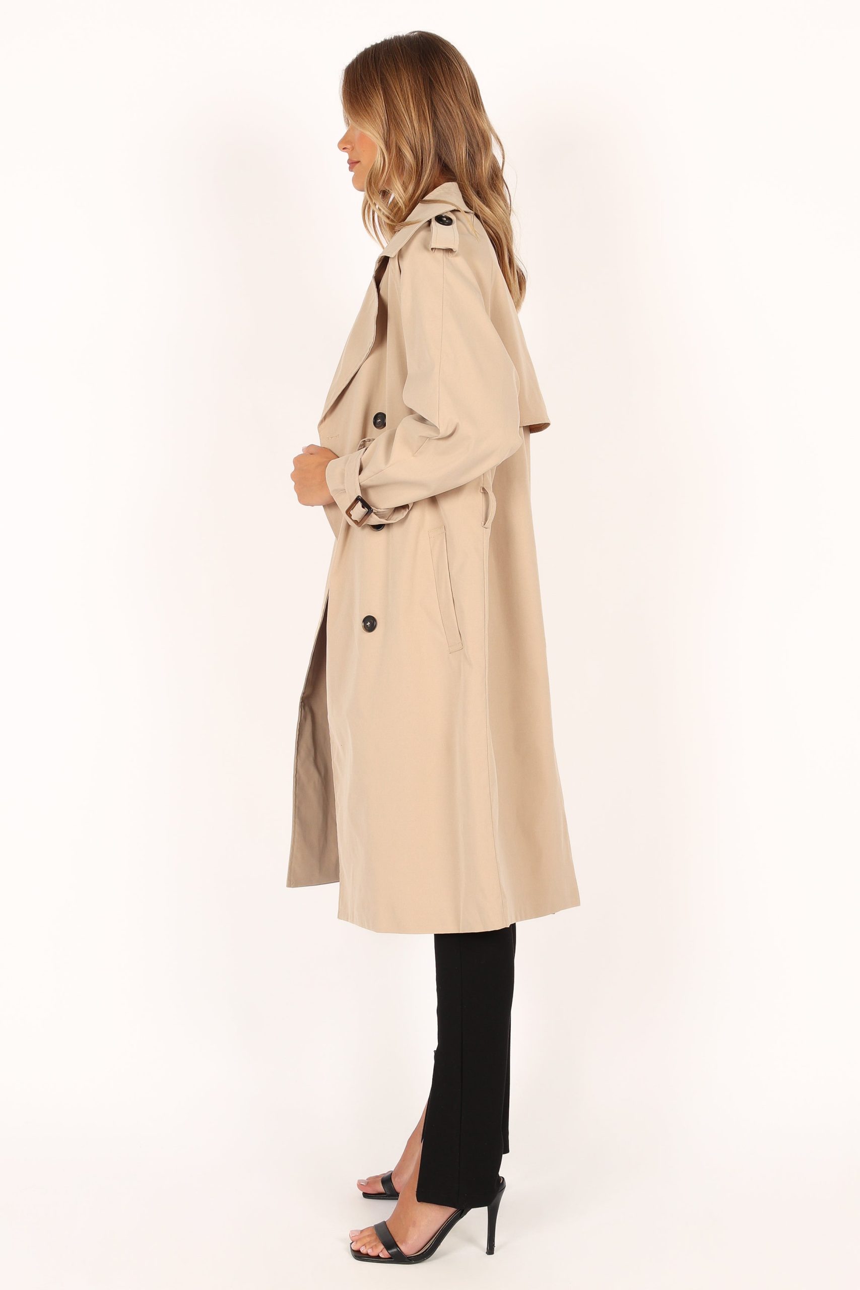 Trina Button Front Trench Coat - Beige - Image 9