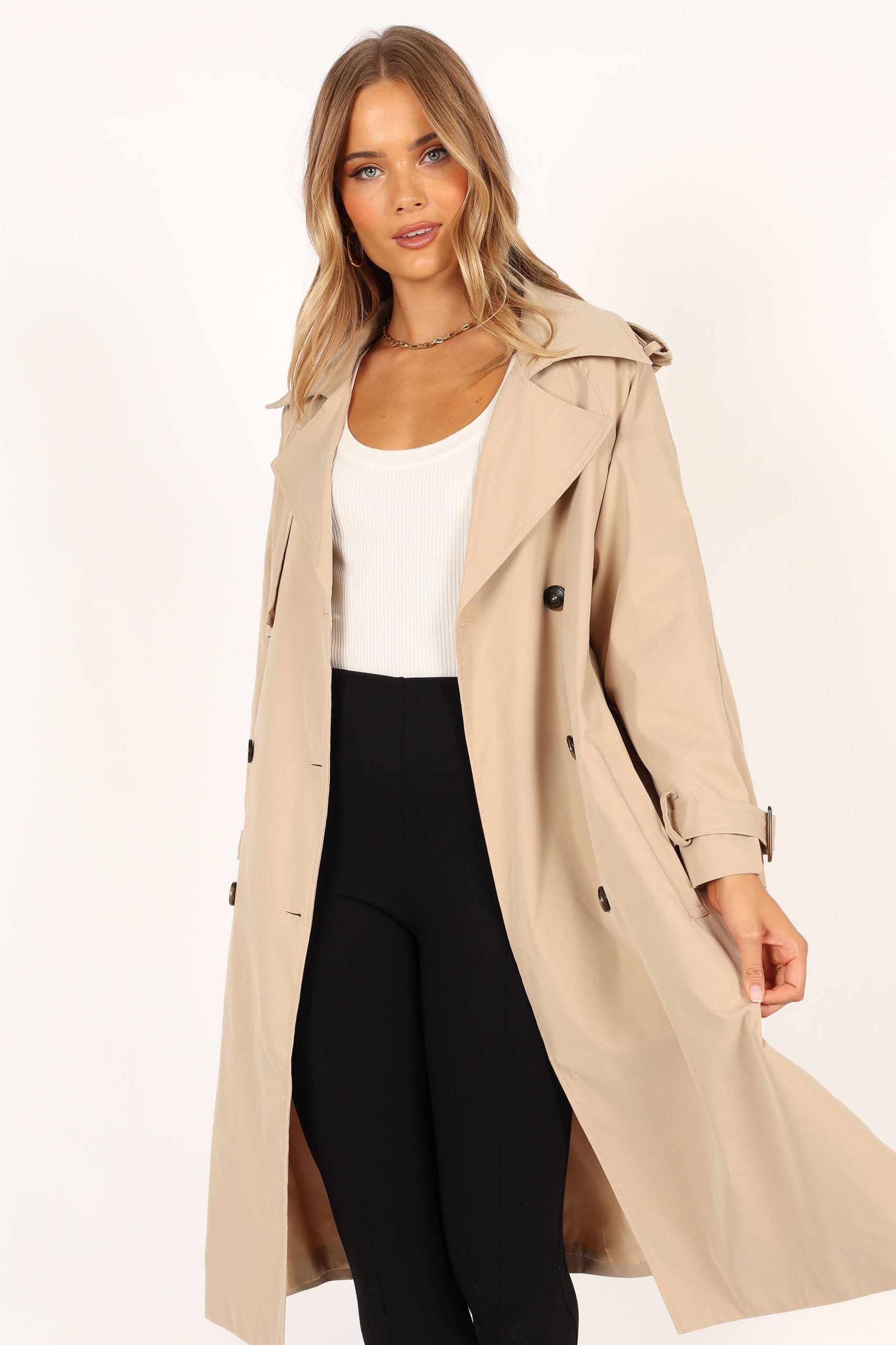 Trina Button Front Trench Coat - Beige - Image 10