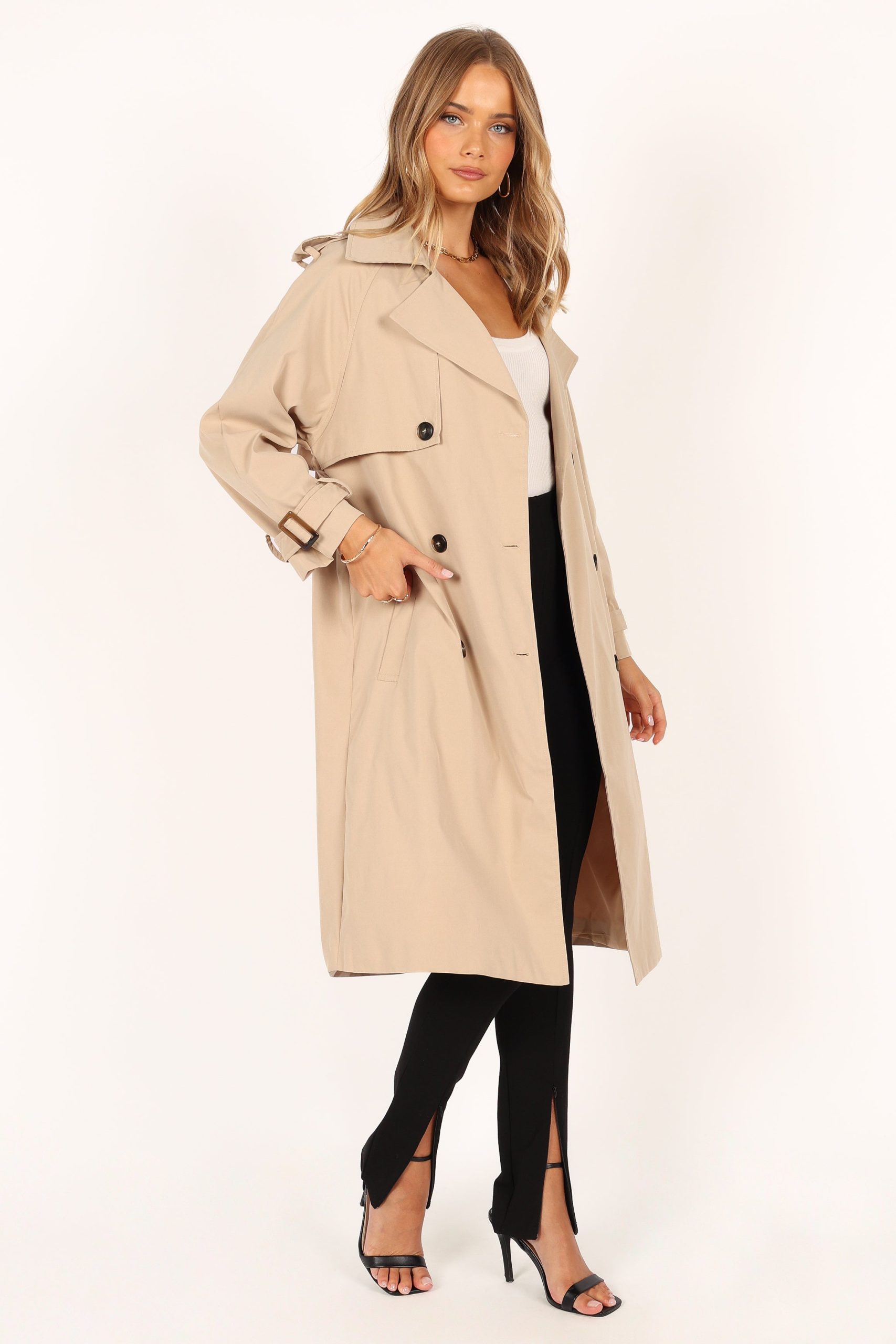 Trina Button Front Trench Coat - Beige - Image 12