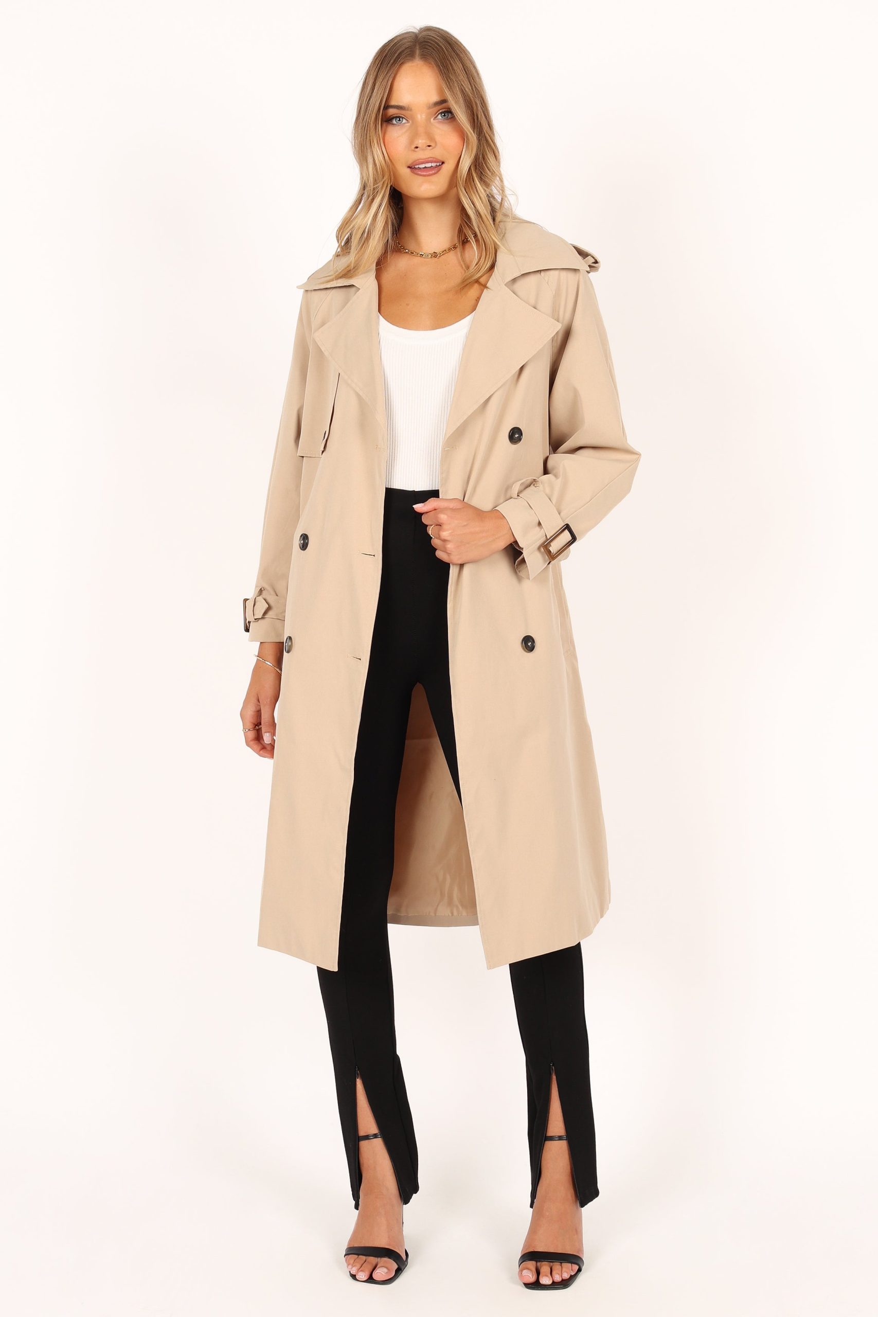 Trina Button Front Trench Coat - Beige - Image 13