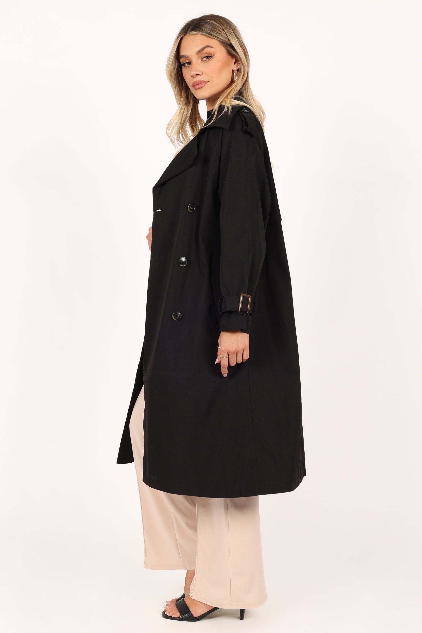 Trina Button Front Trench Coat - Black - Image 4