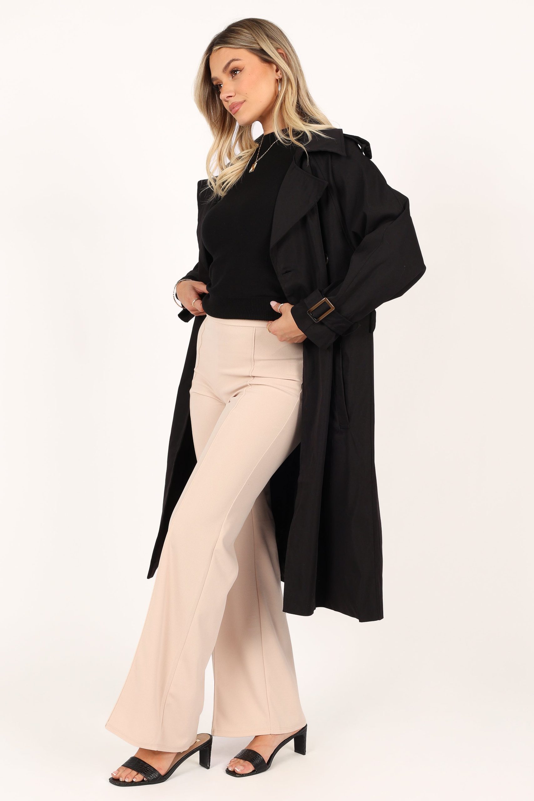 Trina Button Front Trench Coat - Black - Image 3