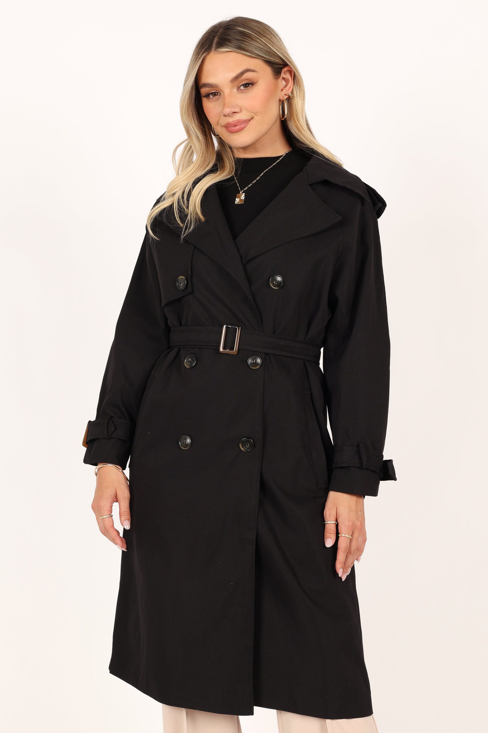 Trina Button Front Trench Coat - Black - Image 5