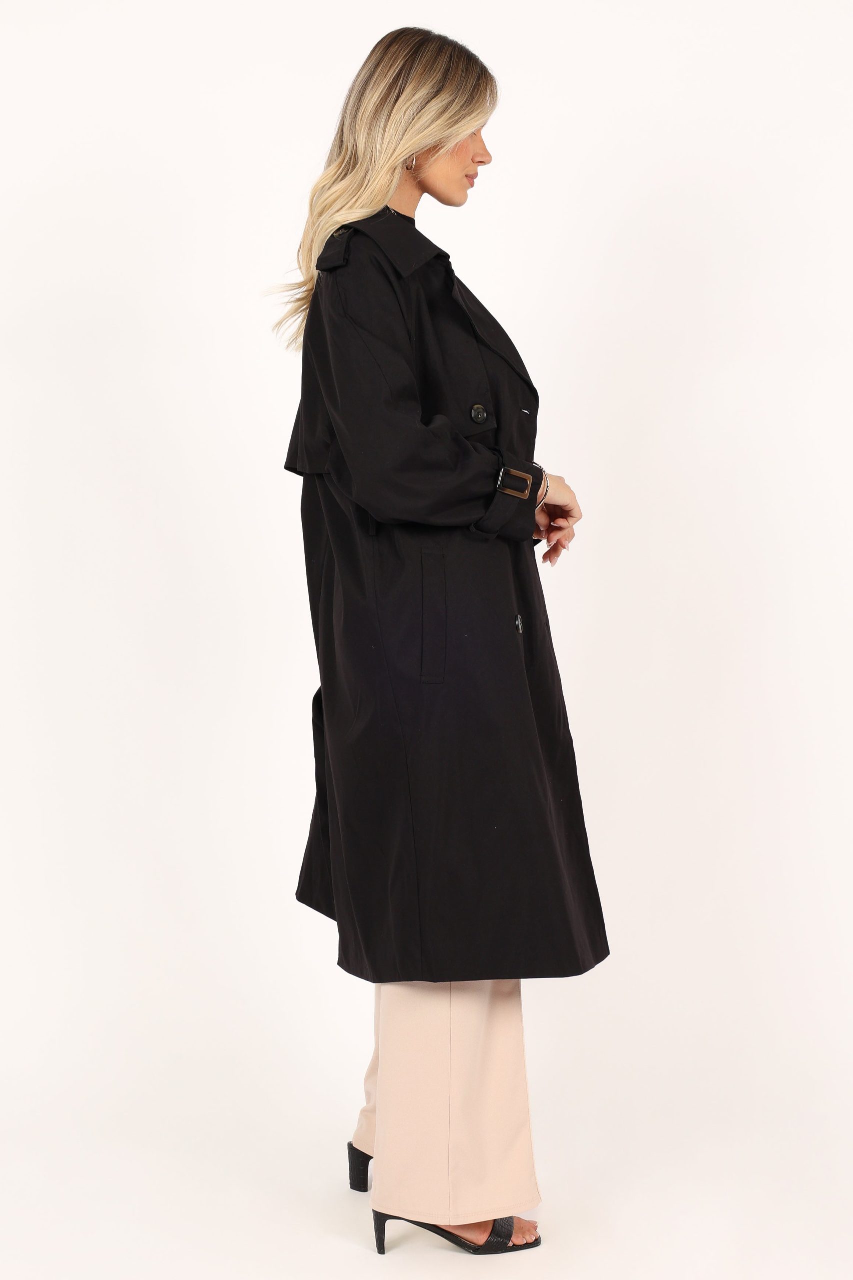 Trina Button Front Trench Coat - Black - Image 7