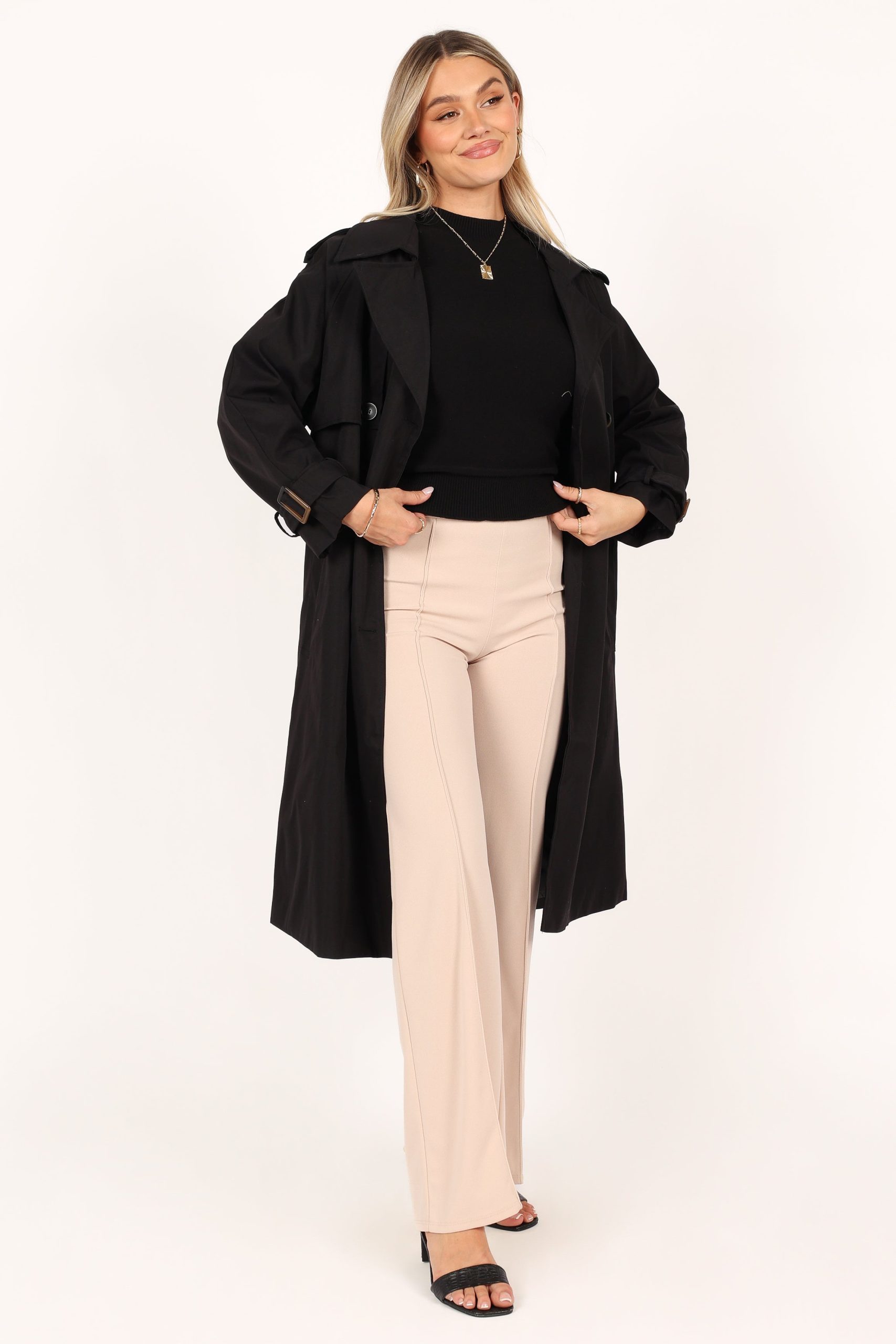Trina Button Front Trench Coat - Black - Image 8
