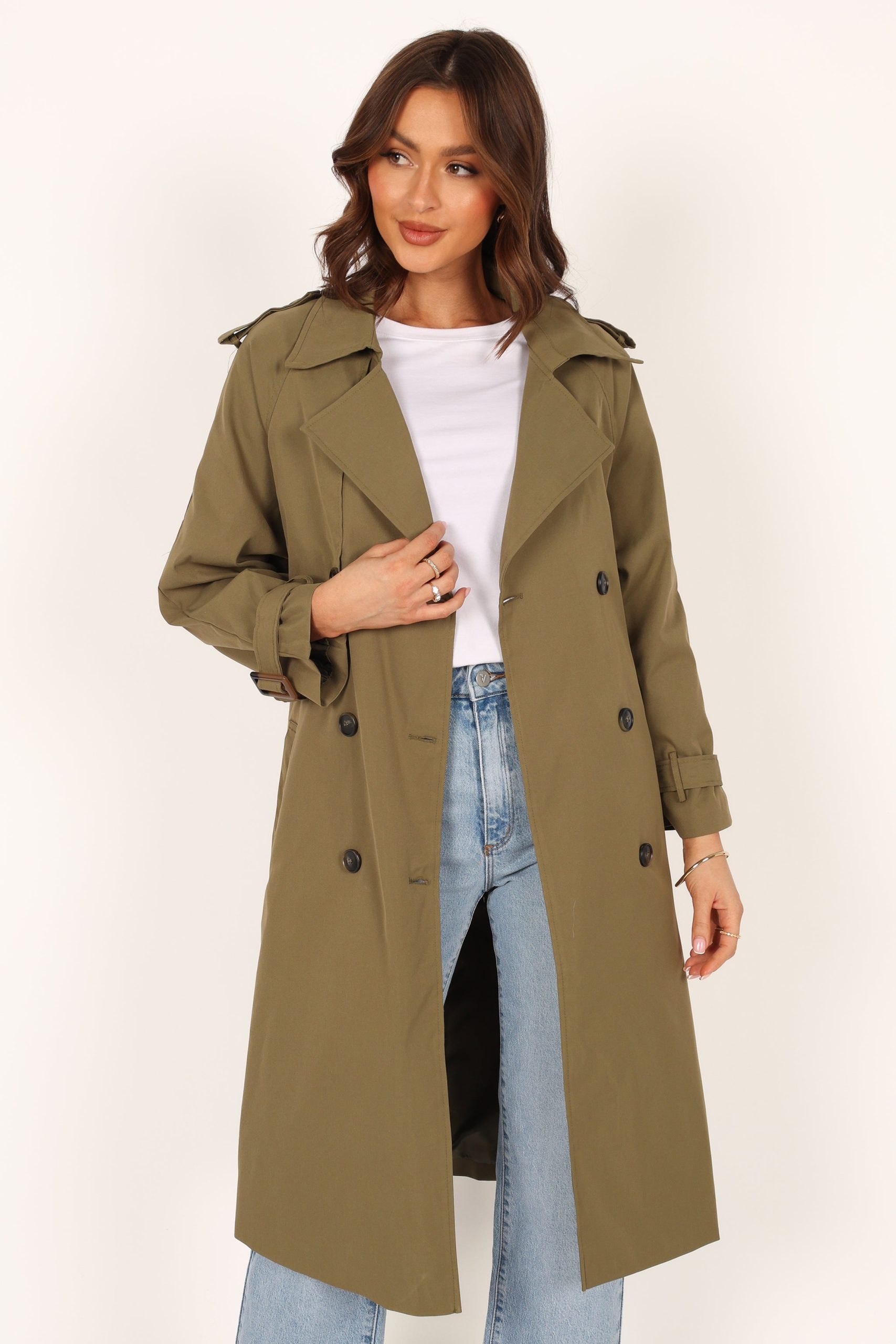 Trina Button Front Trench Coat - Olive - Image 4