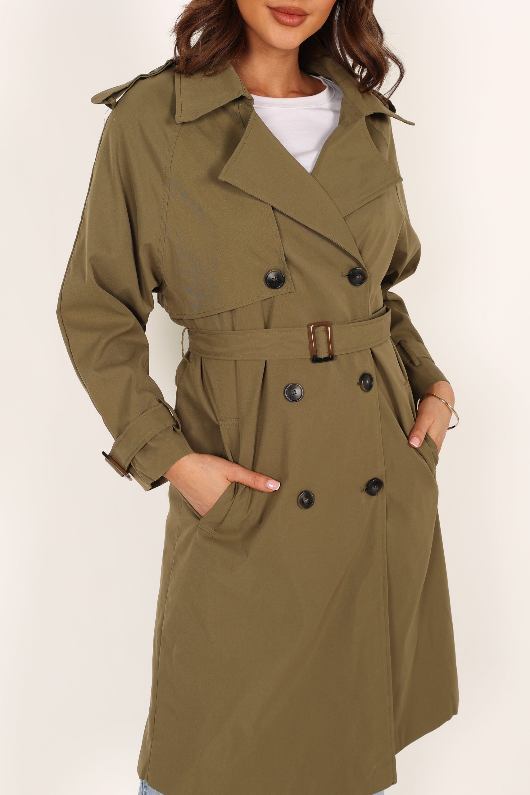 Trina Button Front Trench Coat - Olive - Image 5