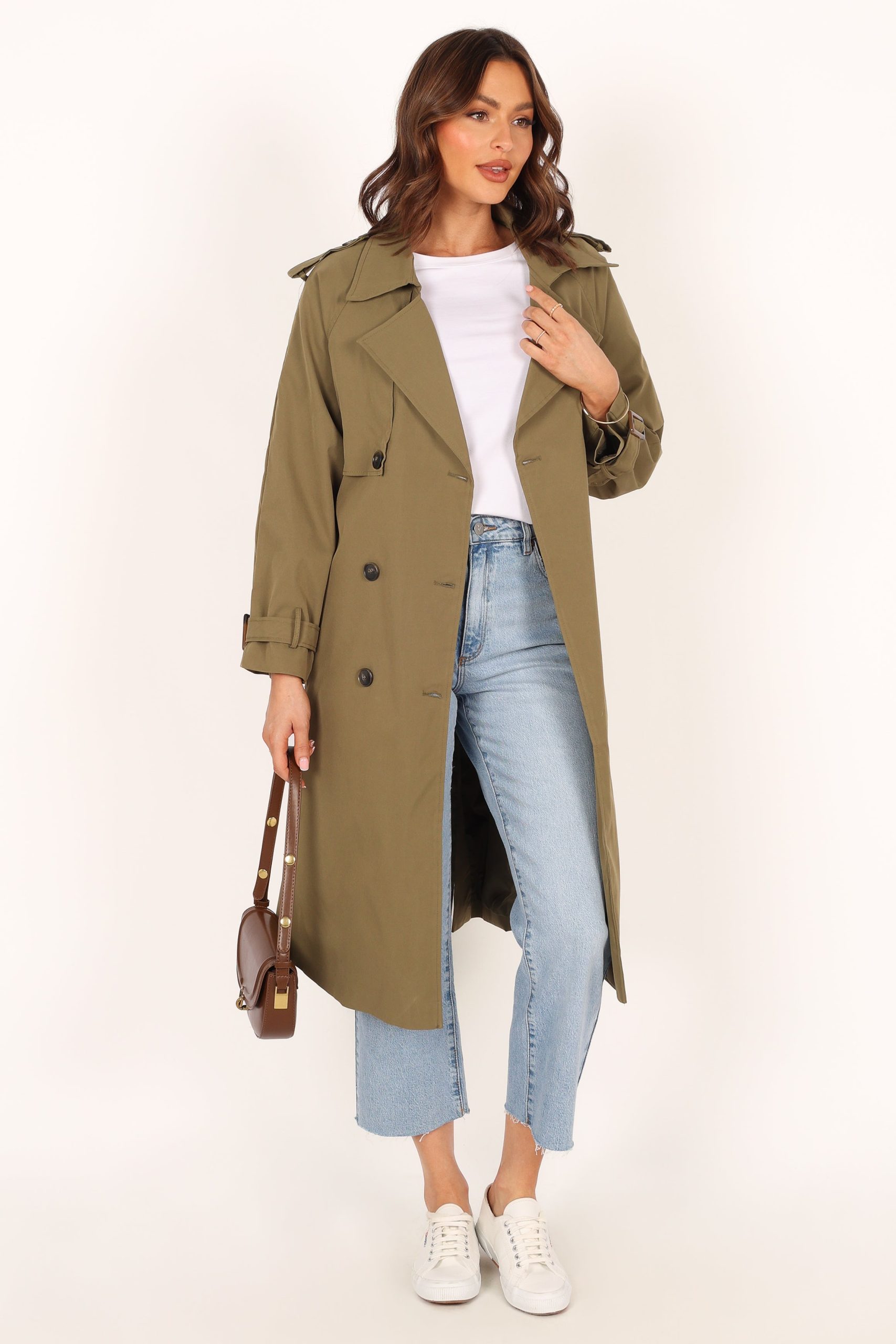 Trina Button Front Trench Coat - Olive - Image 6
