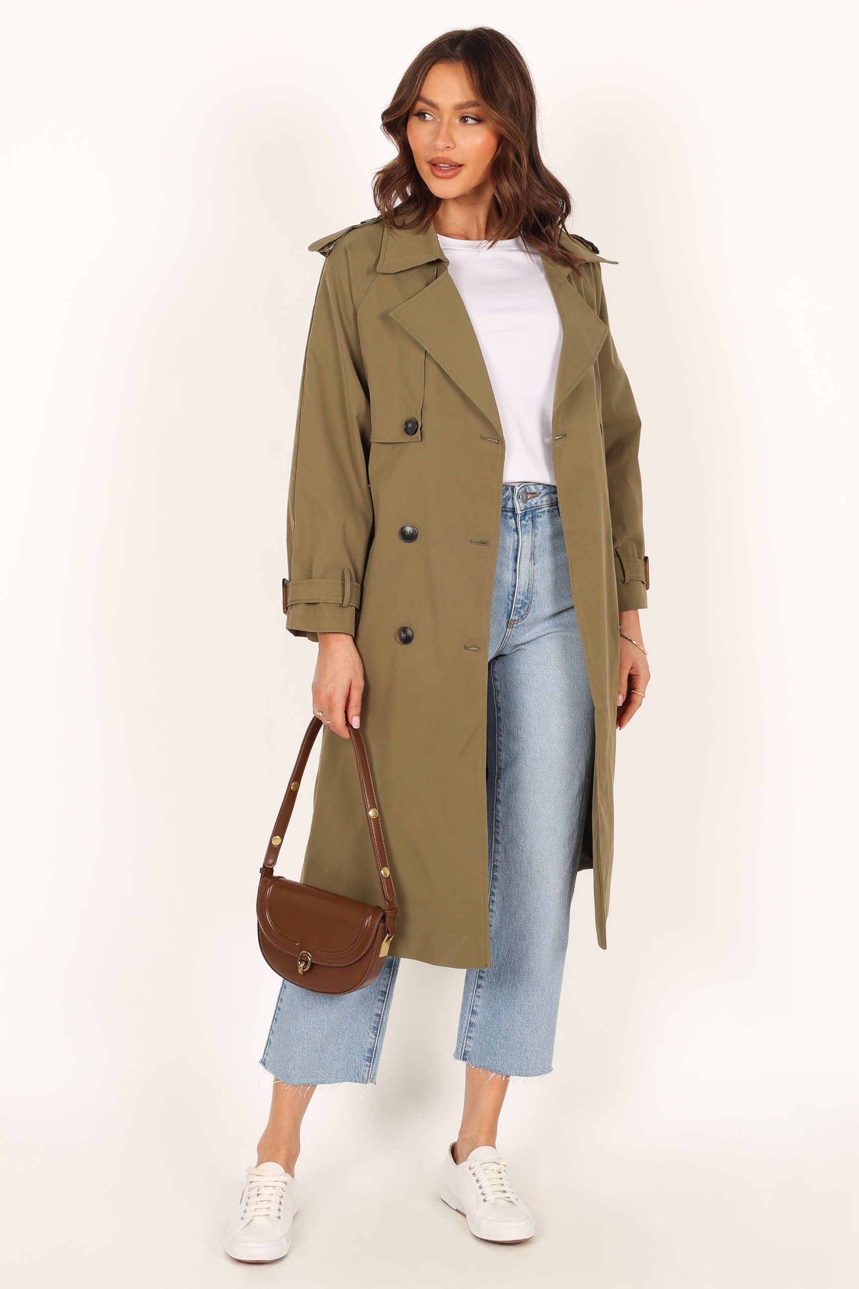 Trina Button Front Trench Coat - Olive - Image 7