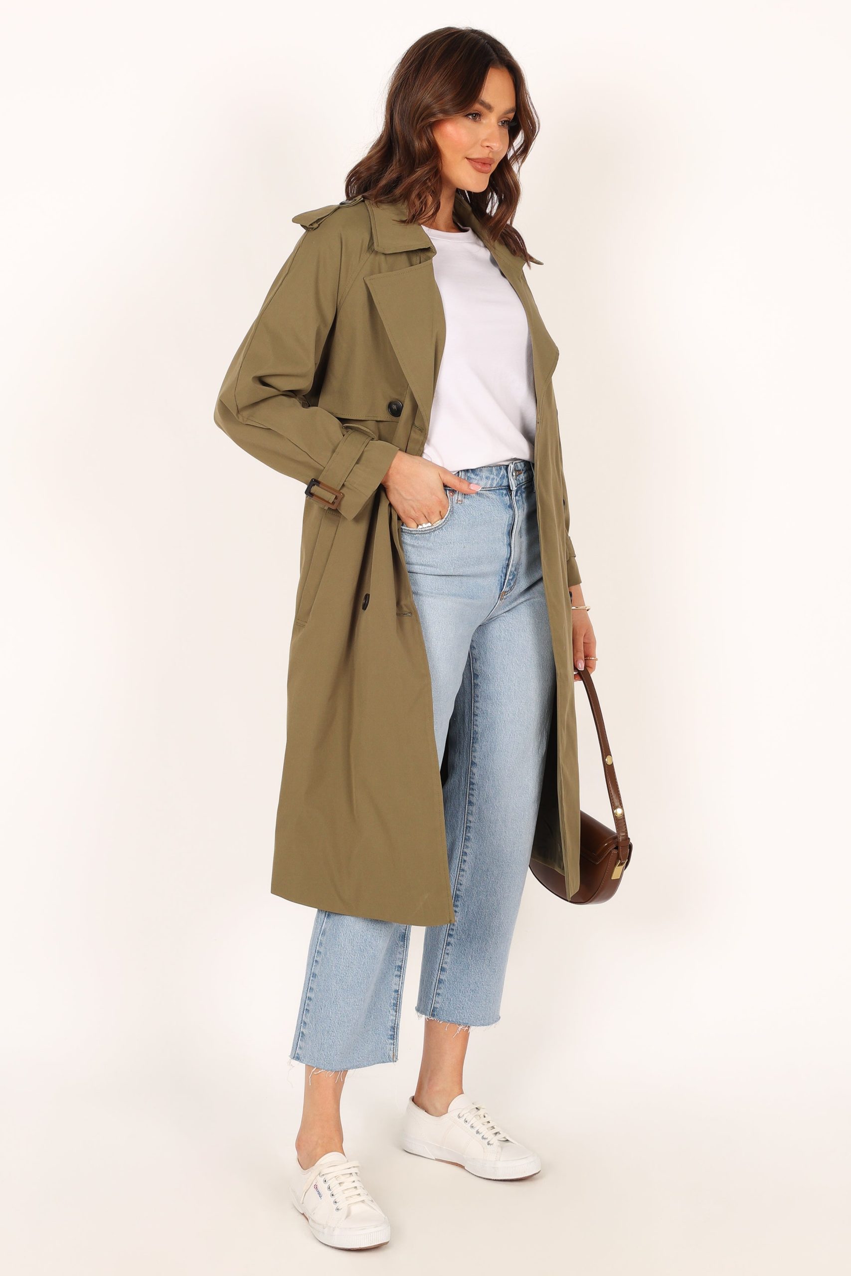 Trina Button Front Trench Coat - Olive - Image 8