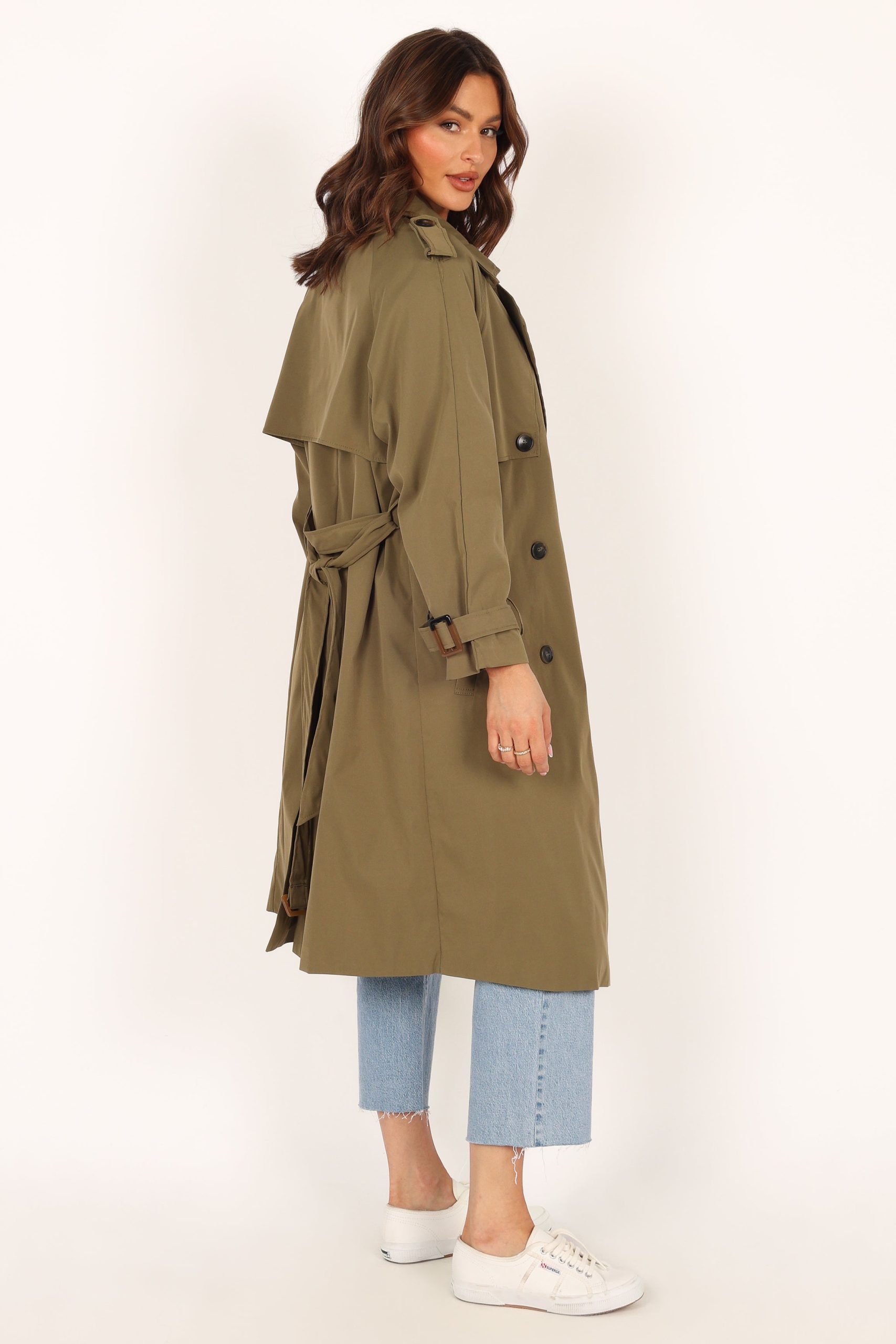 Trina Button Front Trench Coat - Olive - Image 9