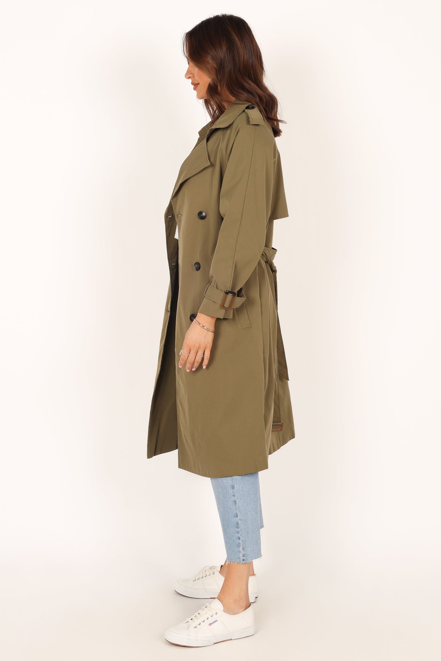 Trina Button Front Trench Coat - Olive - Image 11