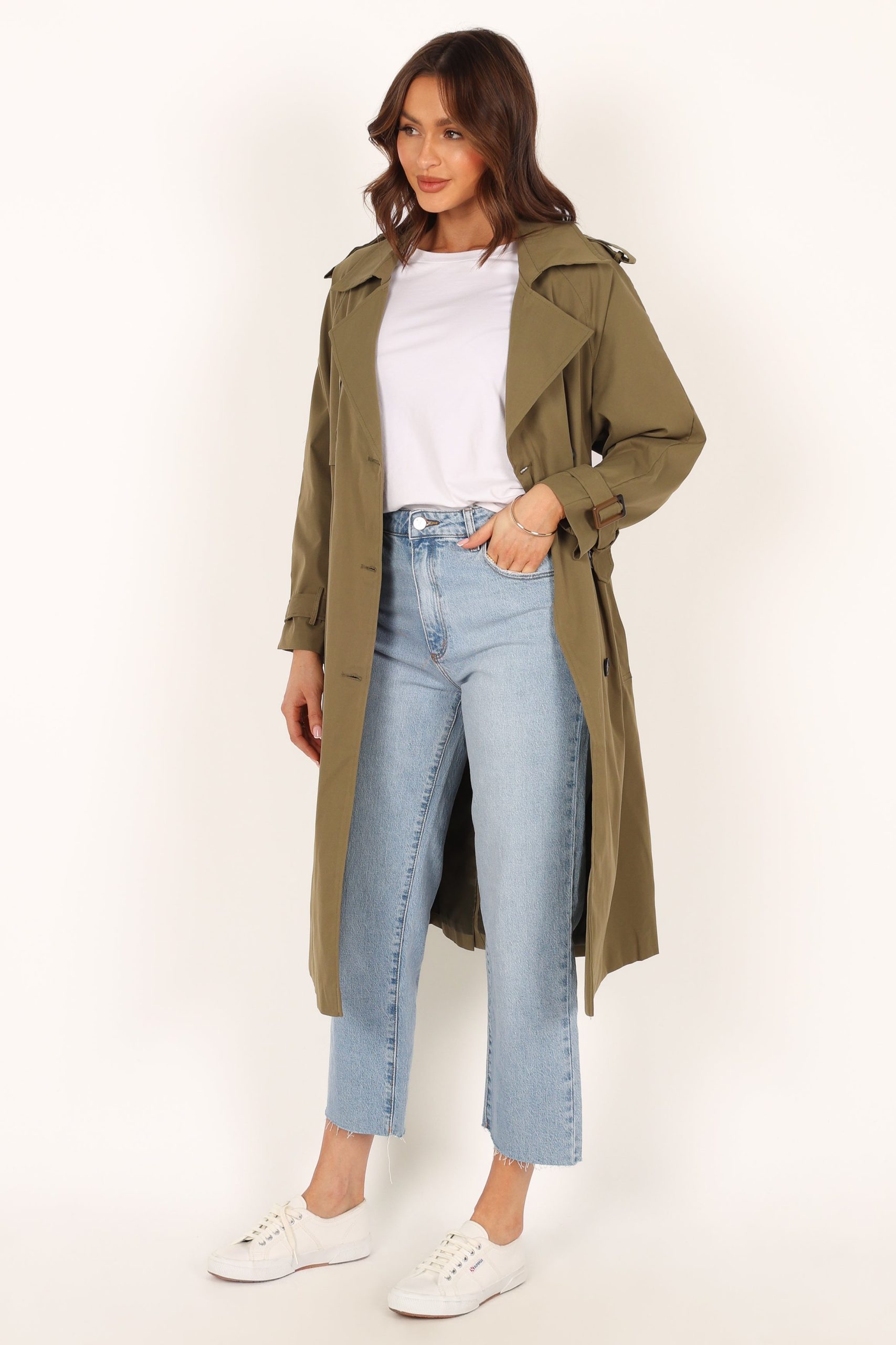 Trina Button Front Trench Coat - Olive - Image 12