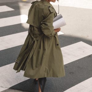 Trina Button Front Trench Coat - Olive