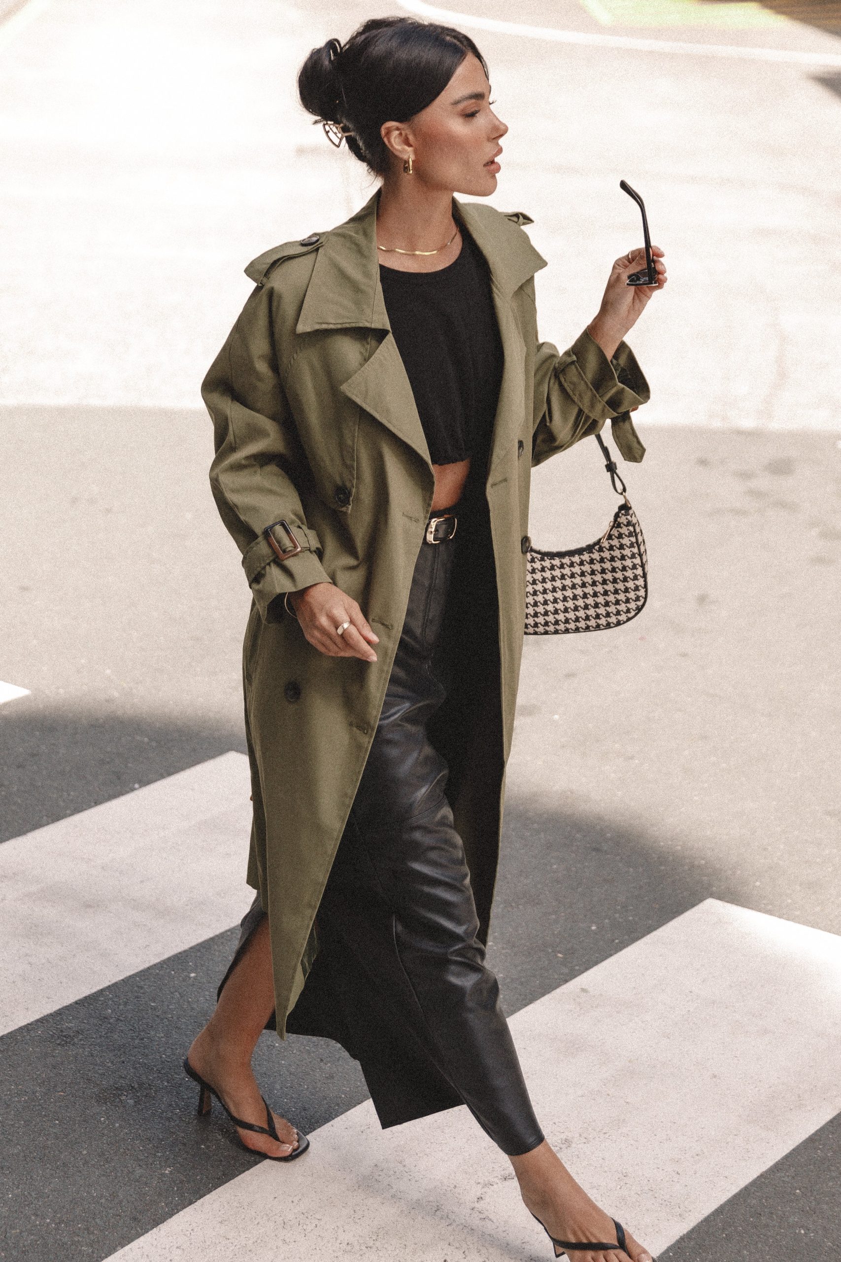 Trina Button Front Trench Coat - Olive - Image 2