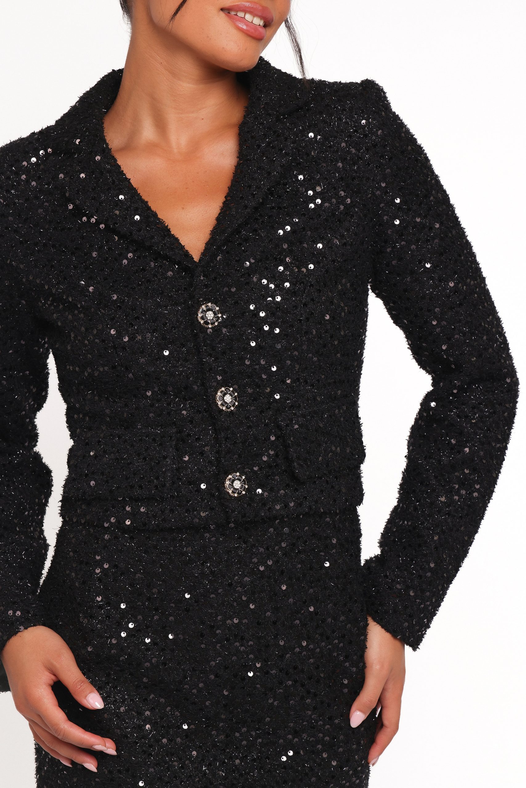 Valentina Cropped Blazer - Black Sequin - Image 2