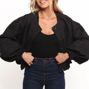 Yuki Tonal Embroidered Flower Jacket - Black