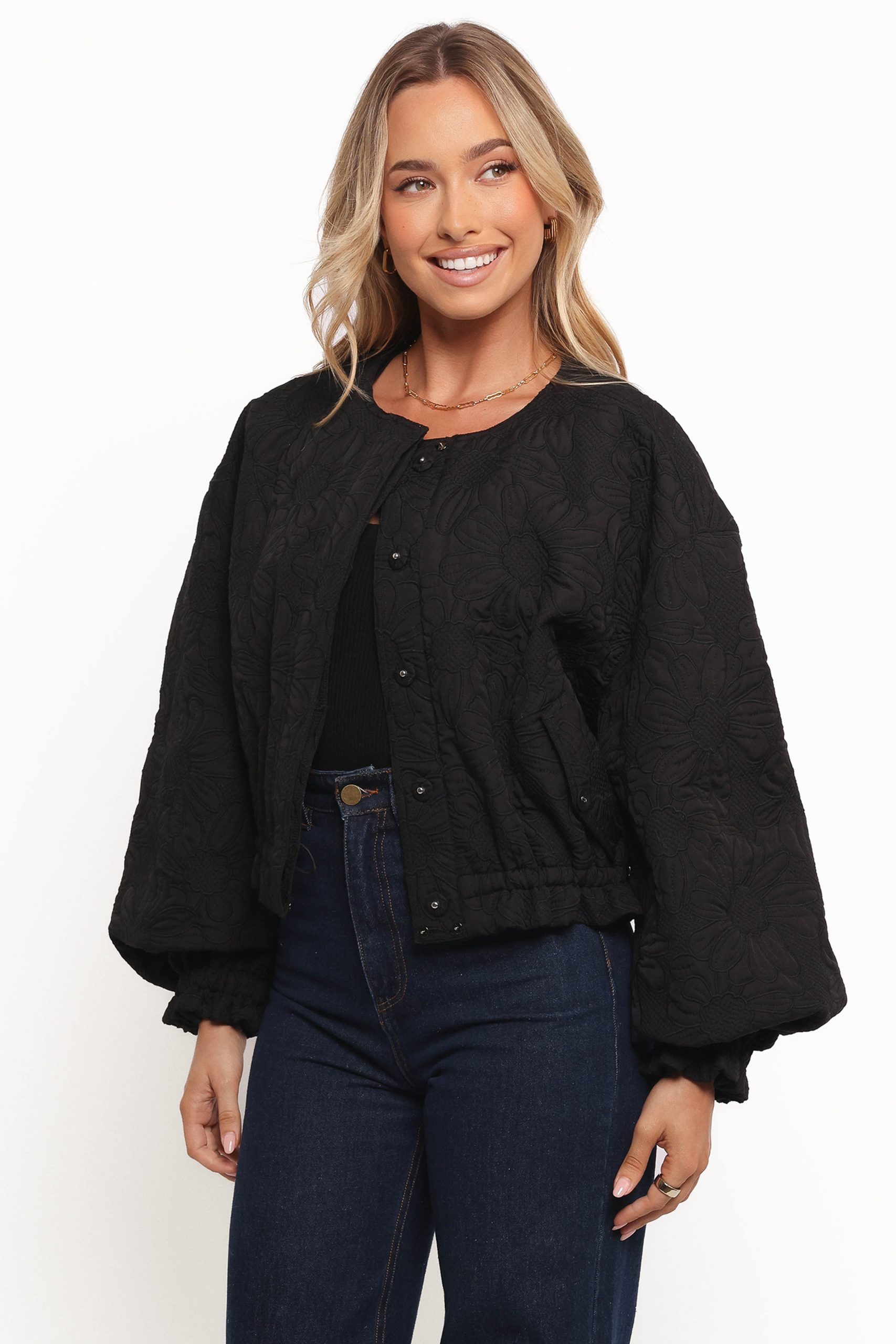 Yuki Tonal Embroidered Flower Jacket - Black - Image 3