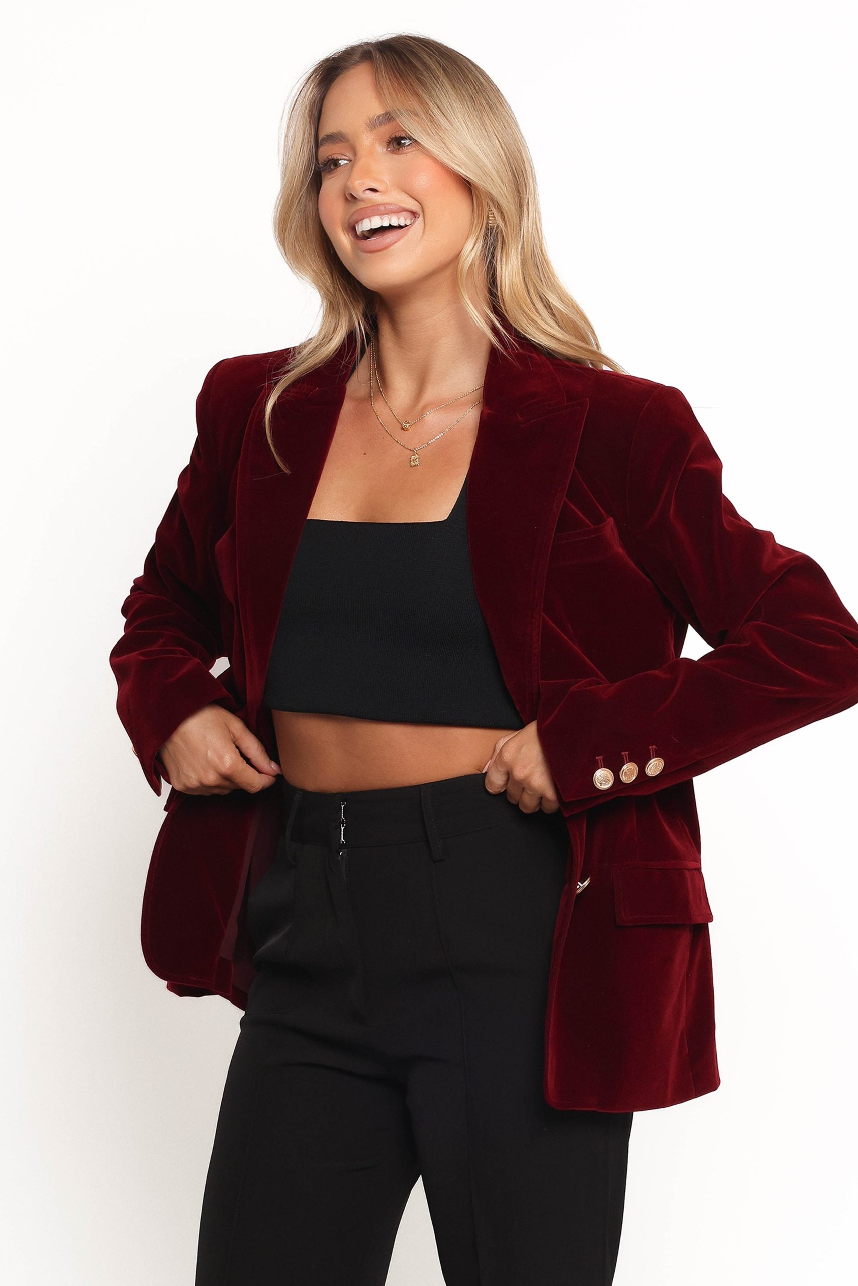 Zpya Single Button Velvet Blazer - Berry - Image 3