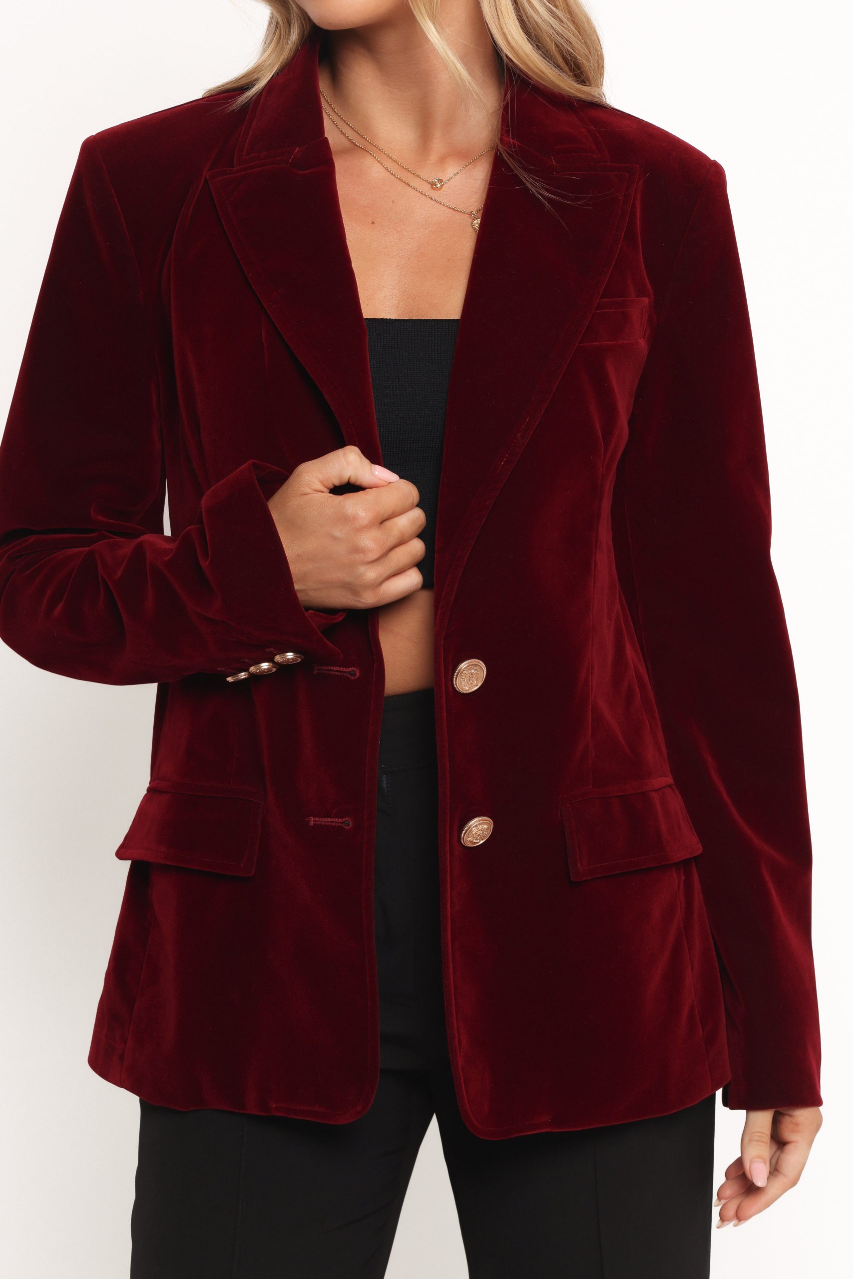 Zpya Single Button Velvet Blazer - Berry - Image 6