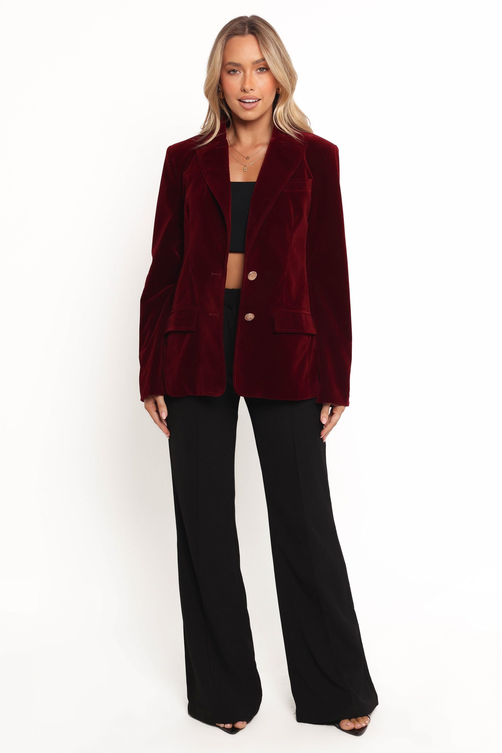Zpya Single Button Velvet Blazer - Berry - Image 7