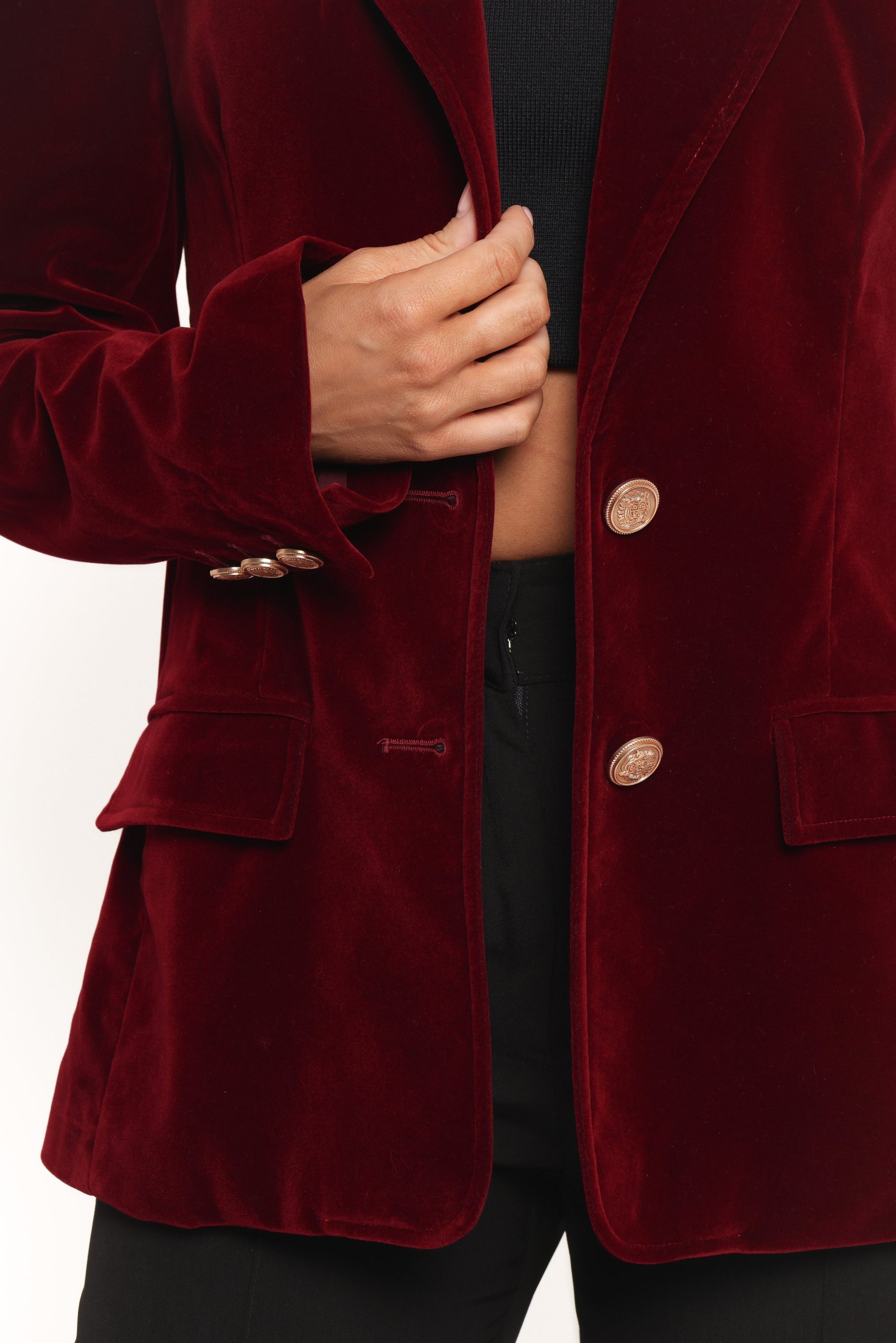 Zpya Single Button Velvet Blazer - Berry - Image 8