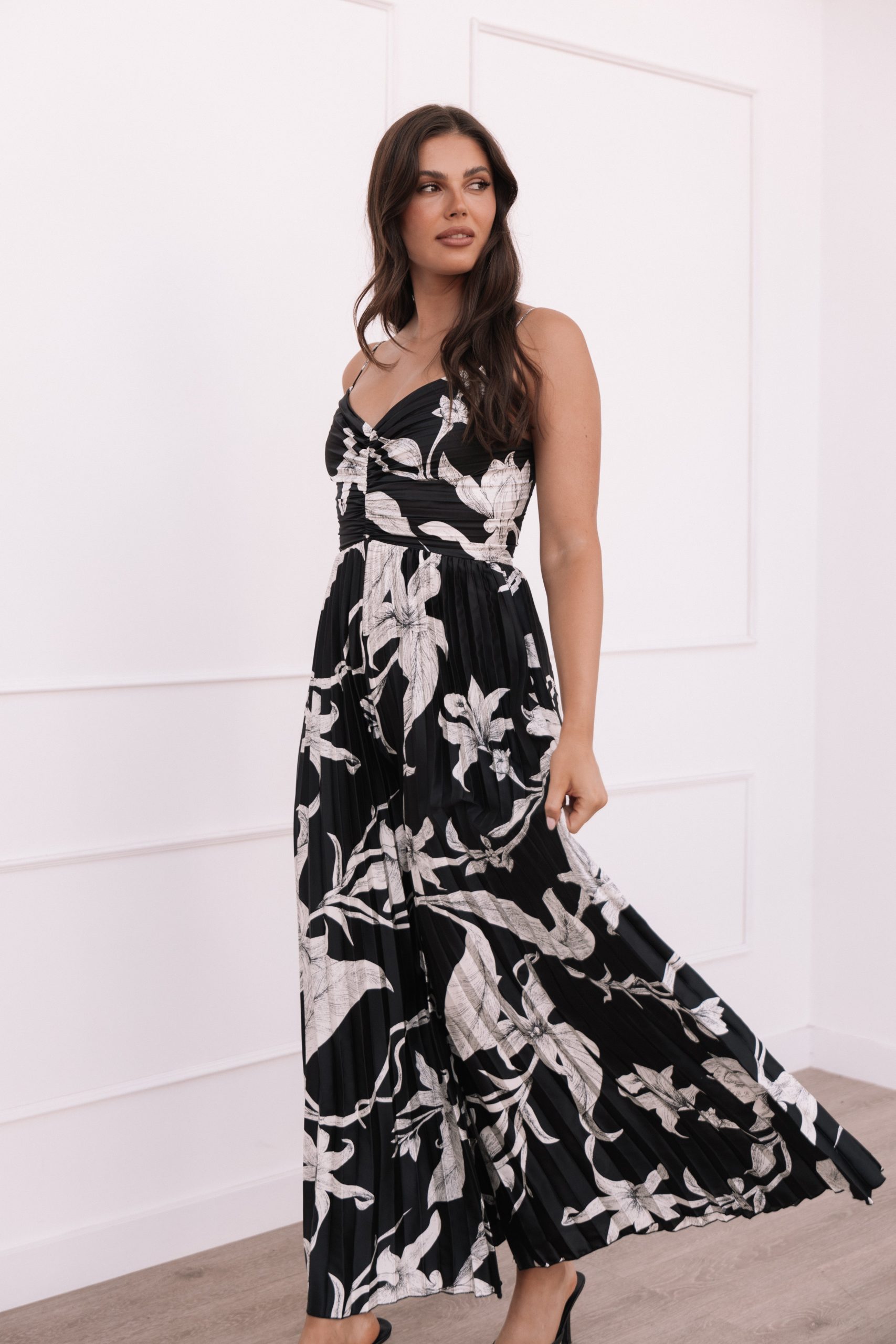 Angelique Pleated Jumpsuit - Black Floral - Image 2
