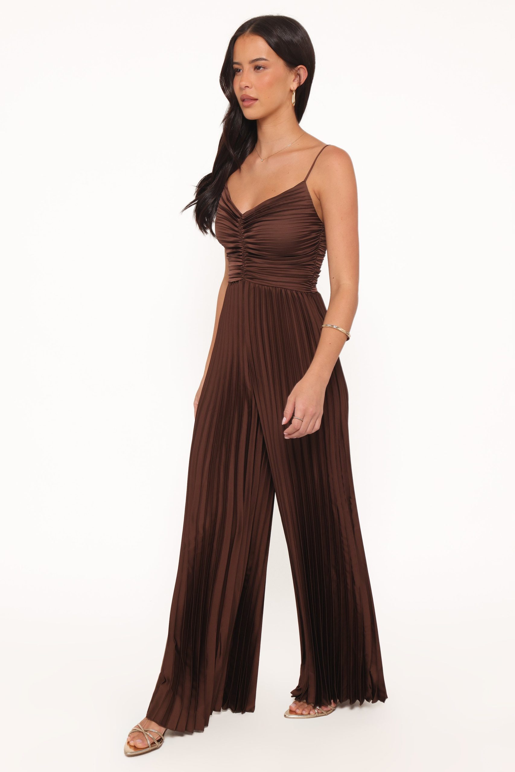 Angelique Pleated Jumpsuit - Chocolate Brown - Image 4