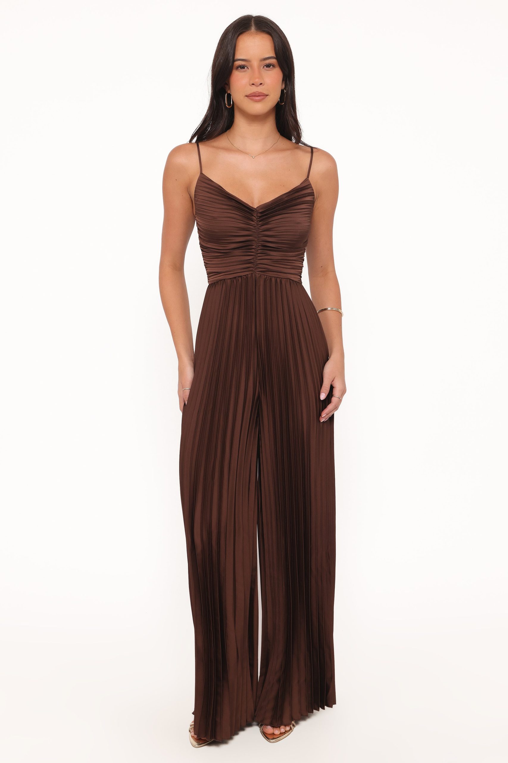 Angelique Pleated Jumpsuit - Chocolate Brown - Image 2