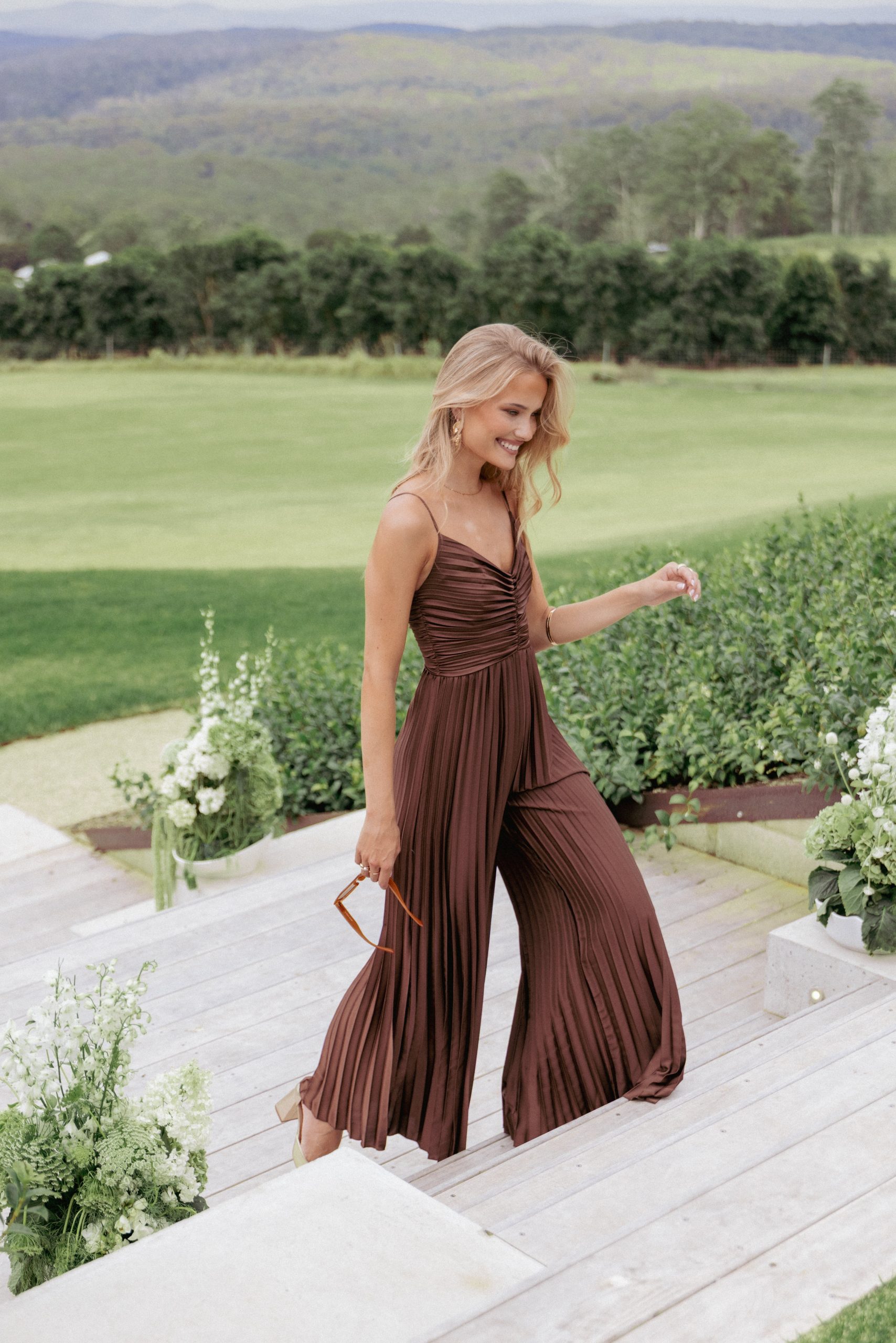Angelique Pleated Jumpsuit - Chocolate Brown - Image 7