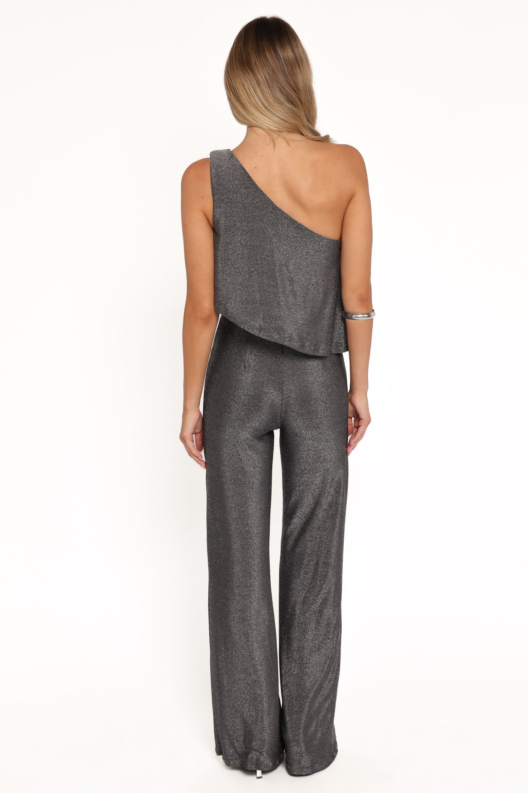 Anna One Shoulder Lurex Jumpsuit - Black Silver - Image 4