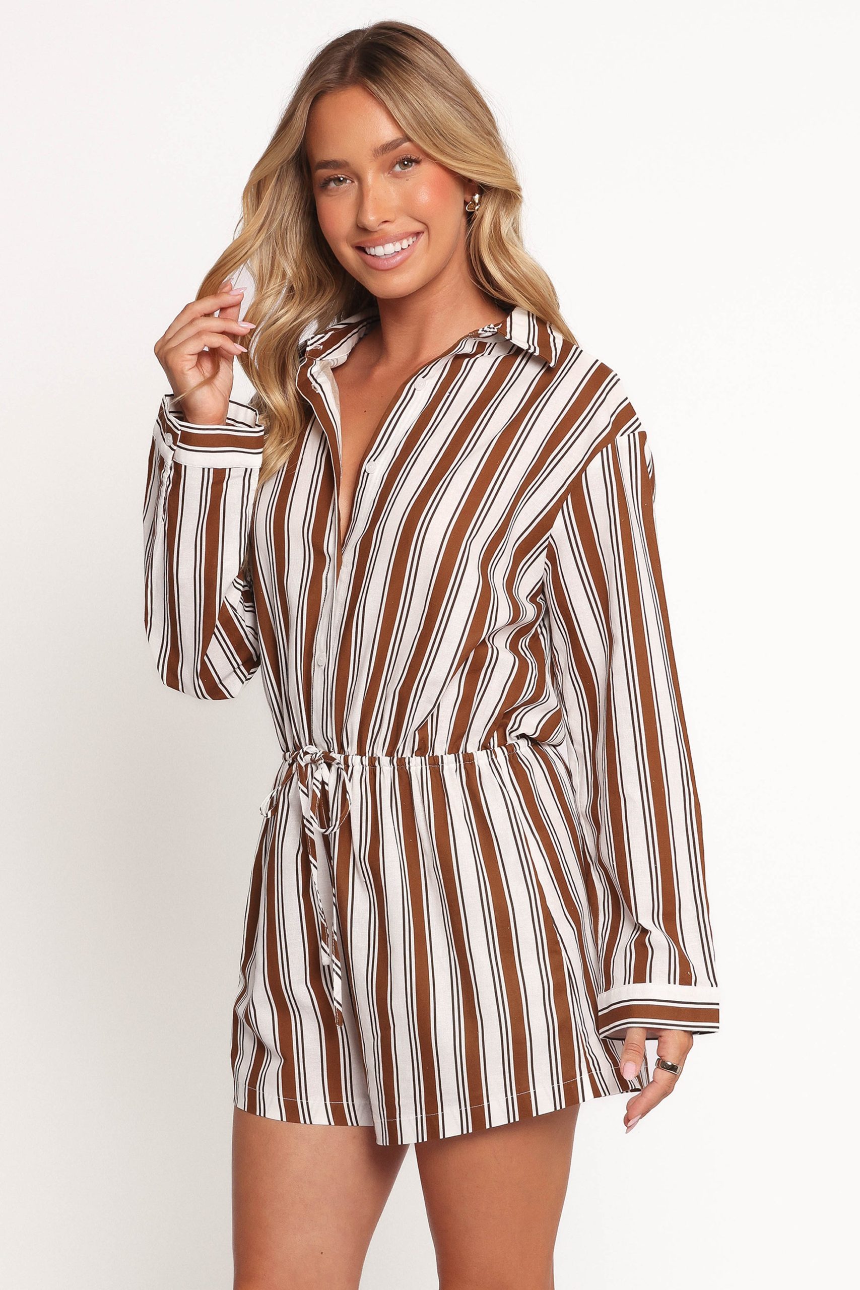 Beau Long Sleeve Romper - Chocolate Stripe - Image 4