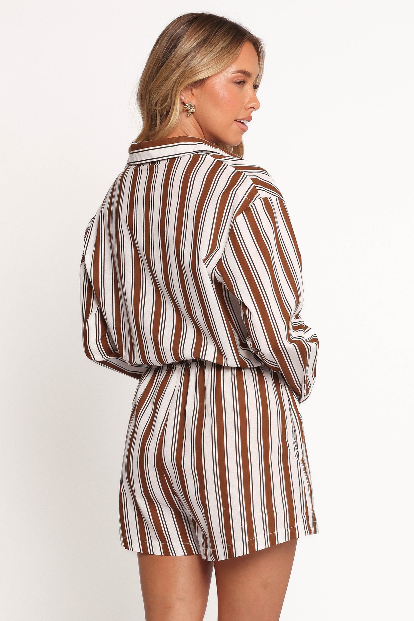 Beau Long Sleeve Romper - Chocolate Stripe - Image 5