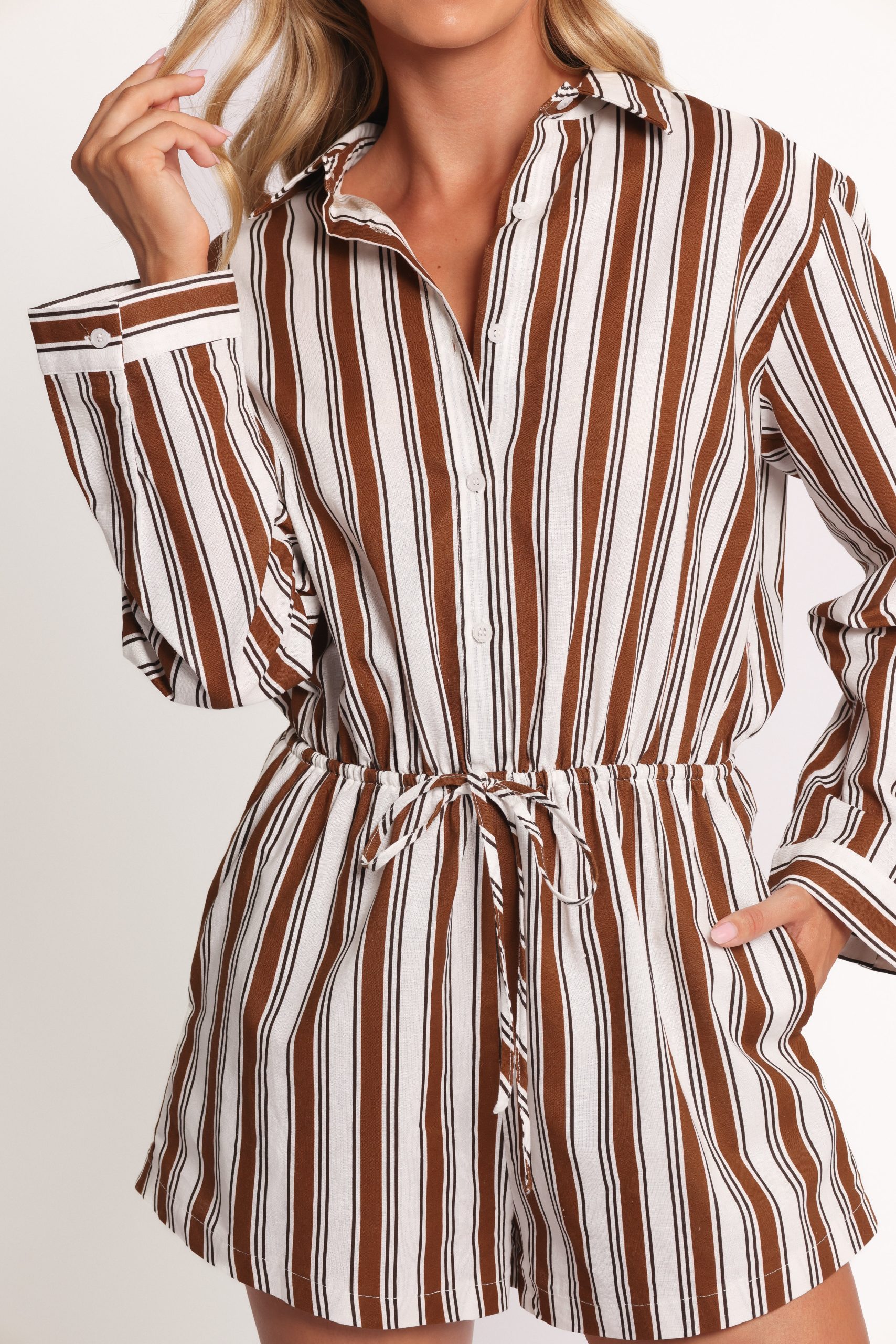 Beau Long Sleeve Romper - Chocolate Stripe - Image 7