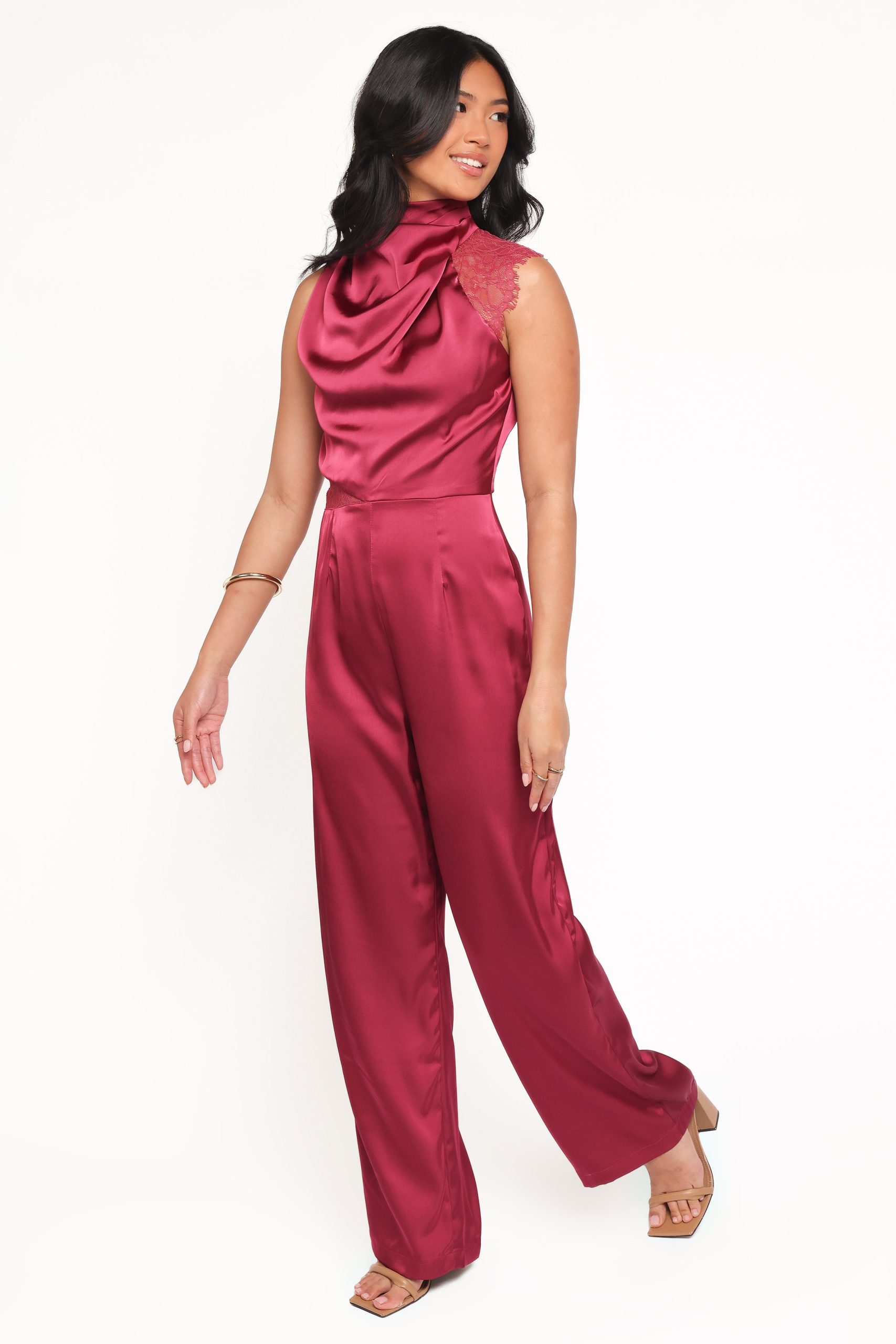 Brinley One Shoulder Jumpsuit - Berry - Image 3